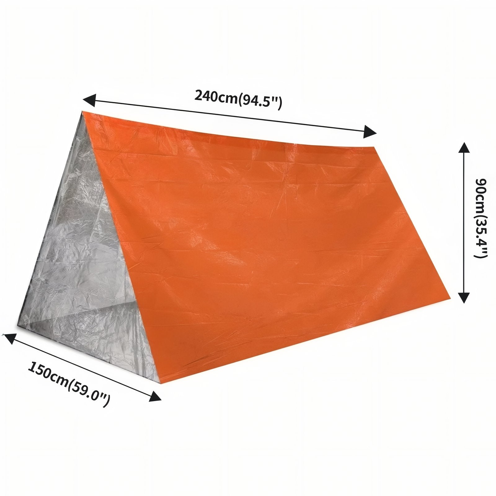 Tente Bivouac Survie guide des dimensions - Orange et Argent - Vert Olive