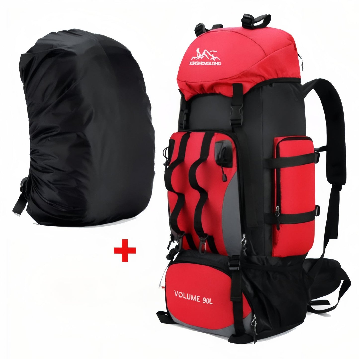 Sac à Dos Trekking - Rouge - Avec Housse Imperméable