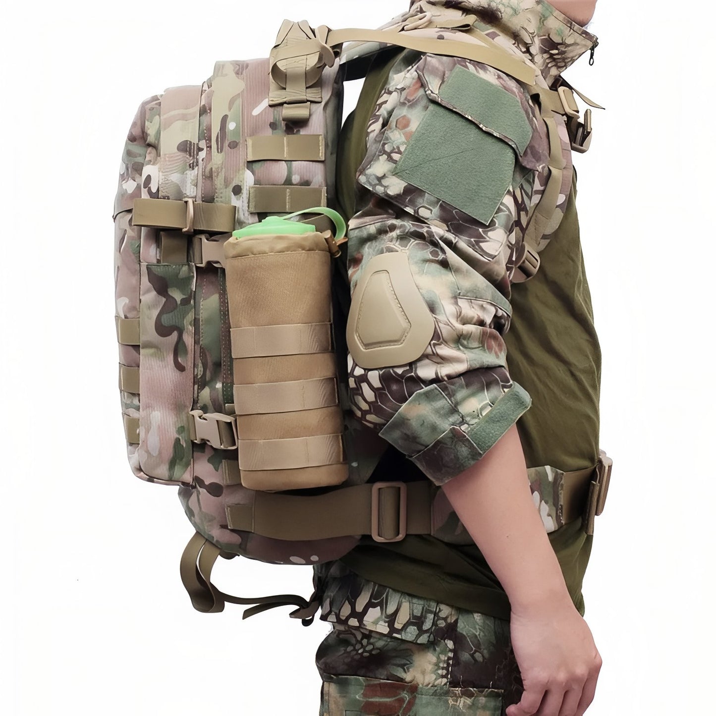Porte Gourde Sac à Dos portée sur le côté - Noir - Vert Olive - Beige - Beige Camouflage - Gris Camouflage
