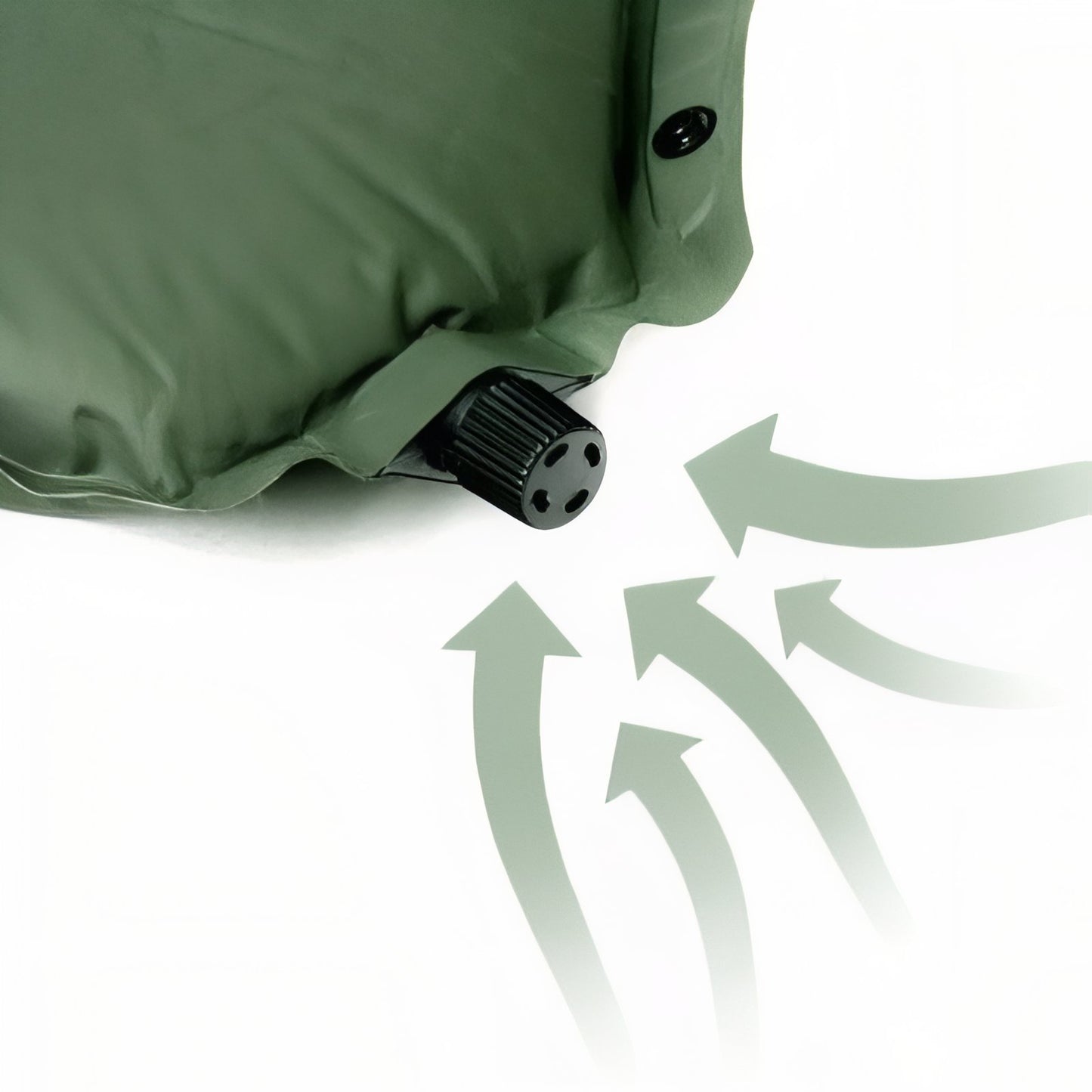 Matelas De Camping Autogonflant 1 Personne gros plan valve d'air - Vert Foncé - Gris Foncé - Beige Clair