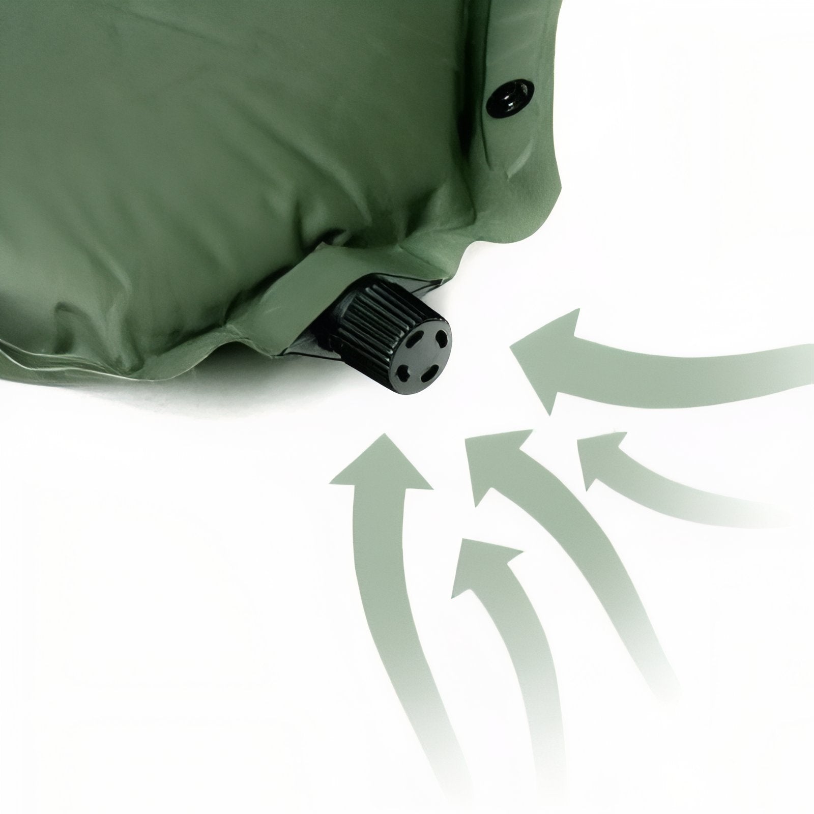 Matelas De Camping Autogonflant 1 Personne gros plan valve d'air - Vert Foncé - Gris Foncé - Beige Clair