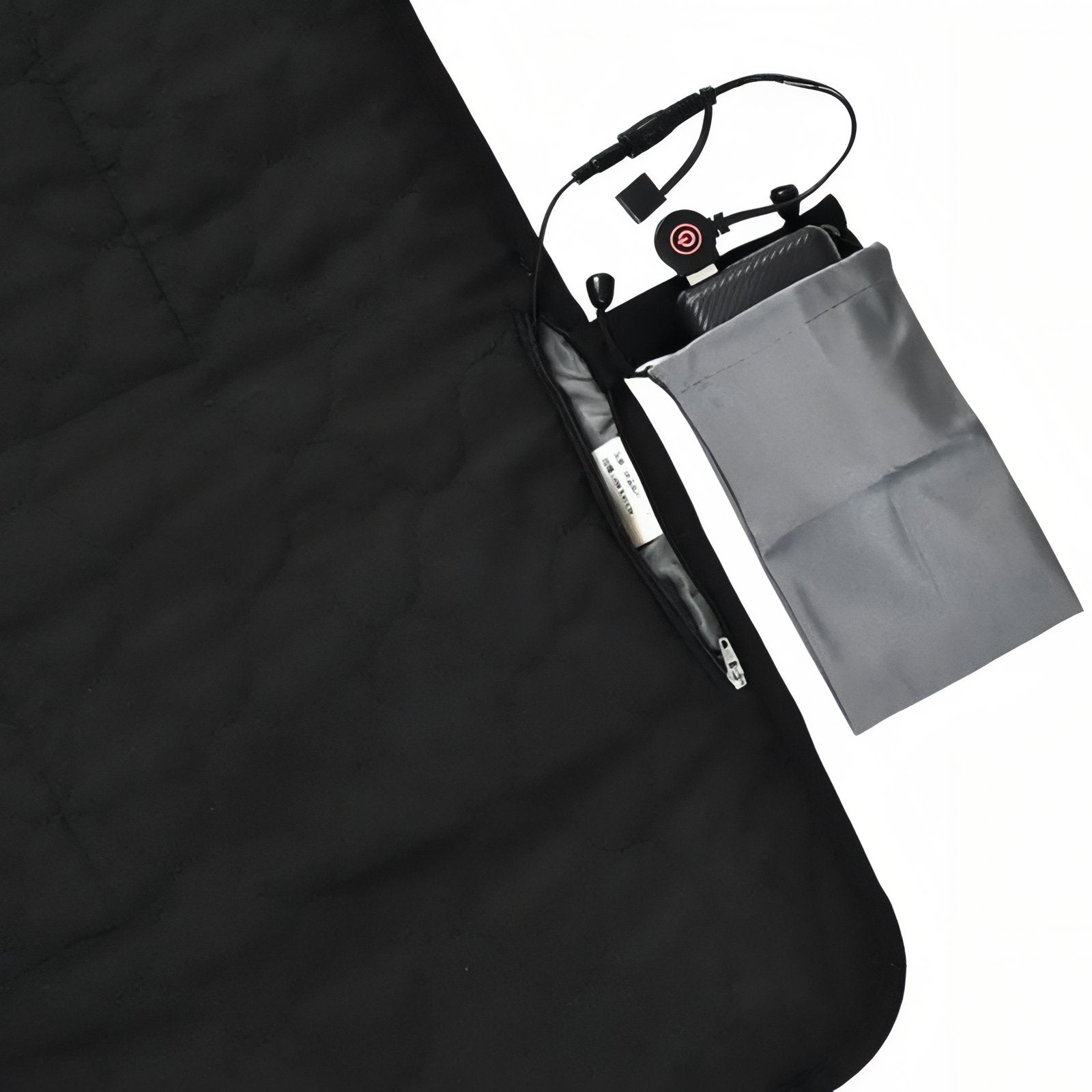 Tapis Chauffant Camping USB gros plan fermeture zippée - Noir - Gris Anthracite - Orange Fluo