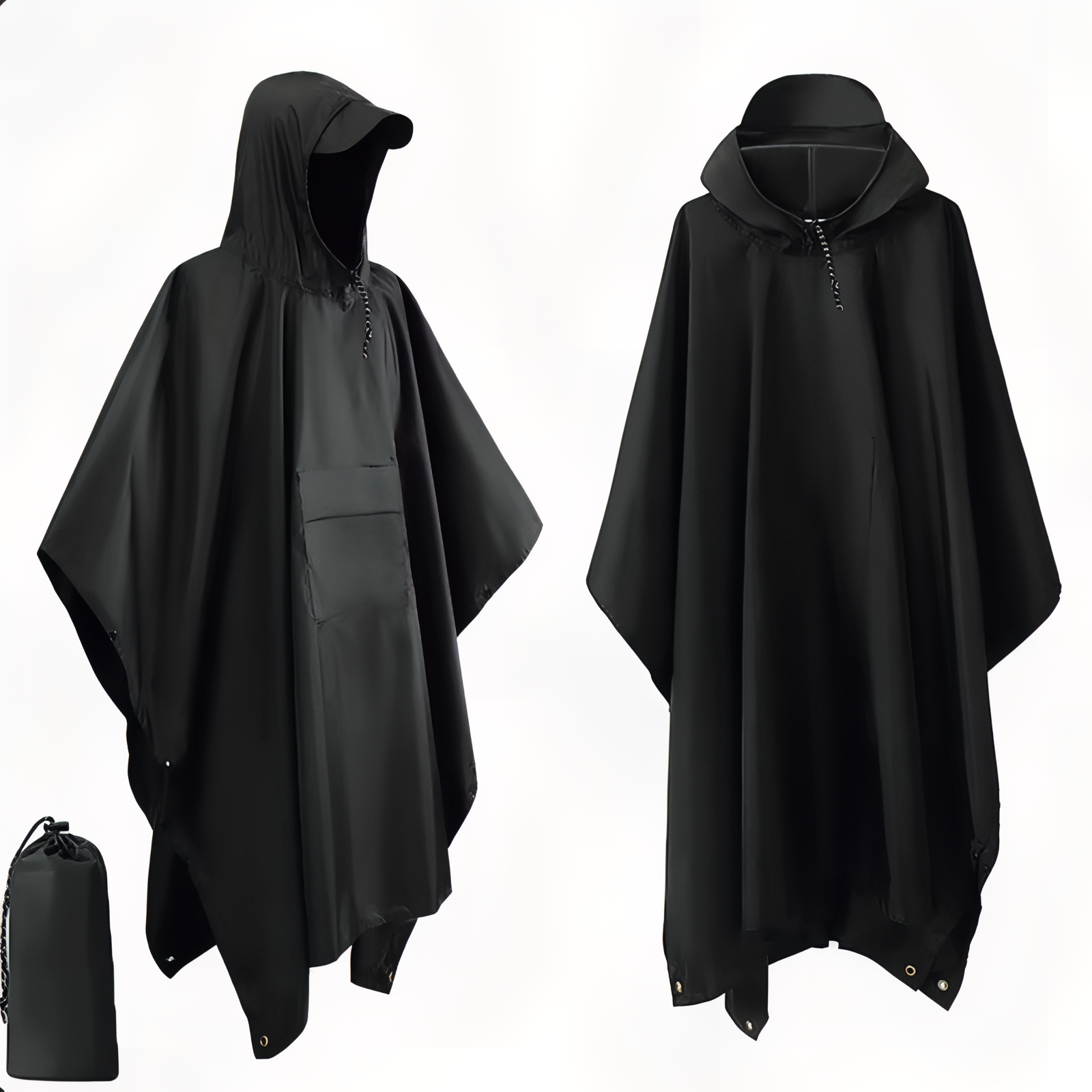 Poncho Pluie Randonnée - Noir (avec poche du milieu) - Taille Unique