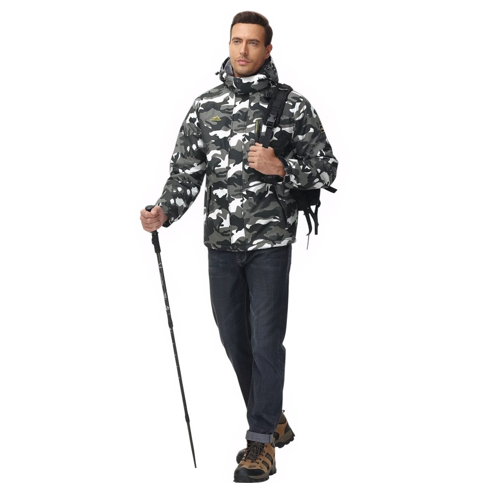 Veste Camouflage Randonnée portée en randonnée - Vert Foncé - Bleu - Blanc - Noir