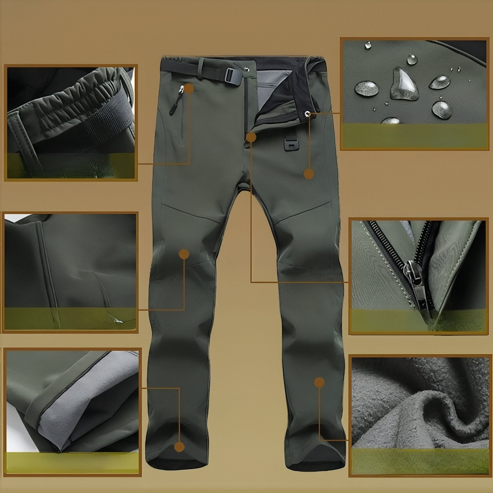 Pantalon Randonnée Femme Imperméable gros plan fermeture zippée - Noir - Gris Anthracite - Vert Olive - Violet - Fuchsia