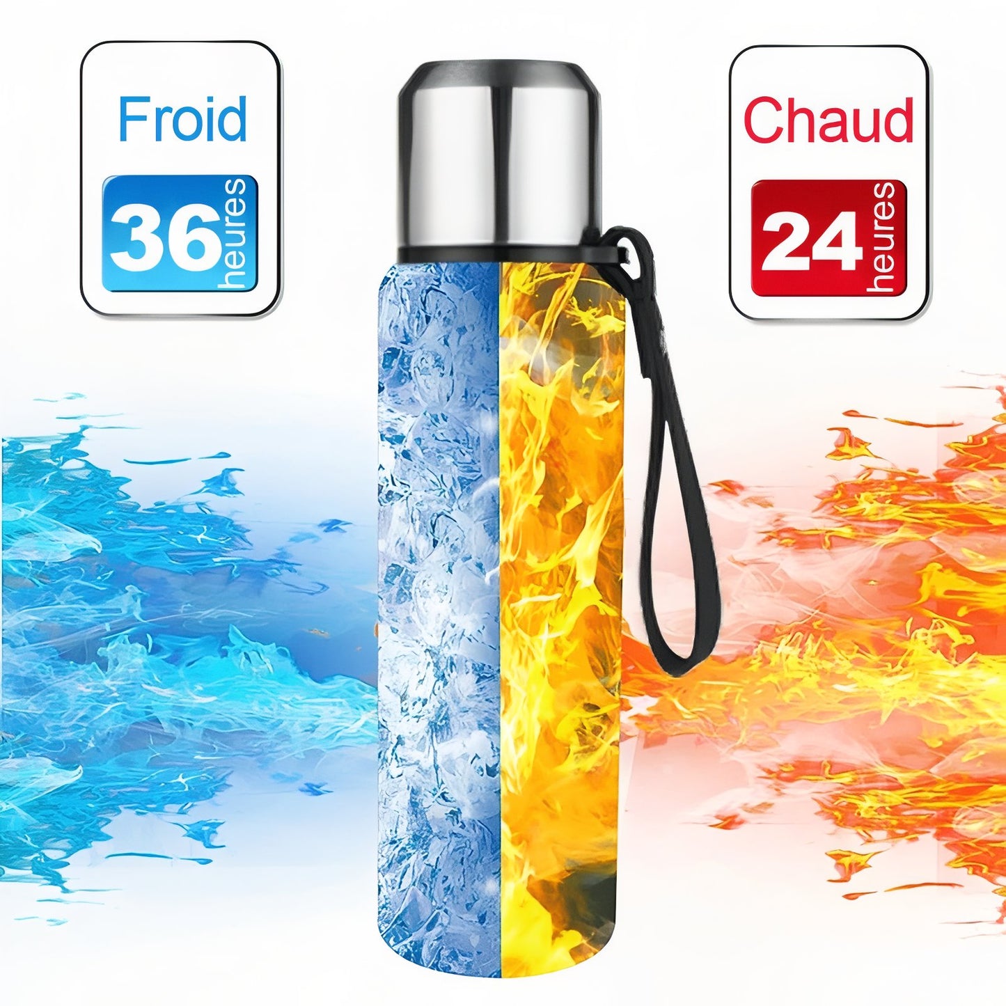 Gourde Isotherme Grande Contenance effet visuel froid chaud - Gris - Gris avec Sac - Noir - Noir avec Sac - Rouge - Rouge avec Sac
