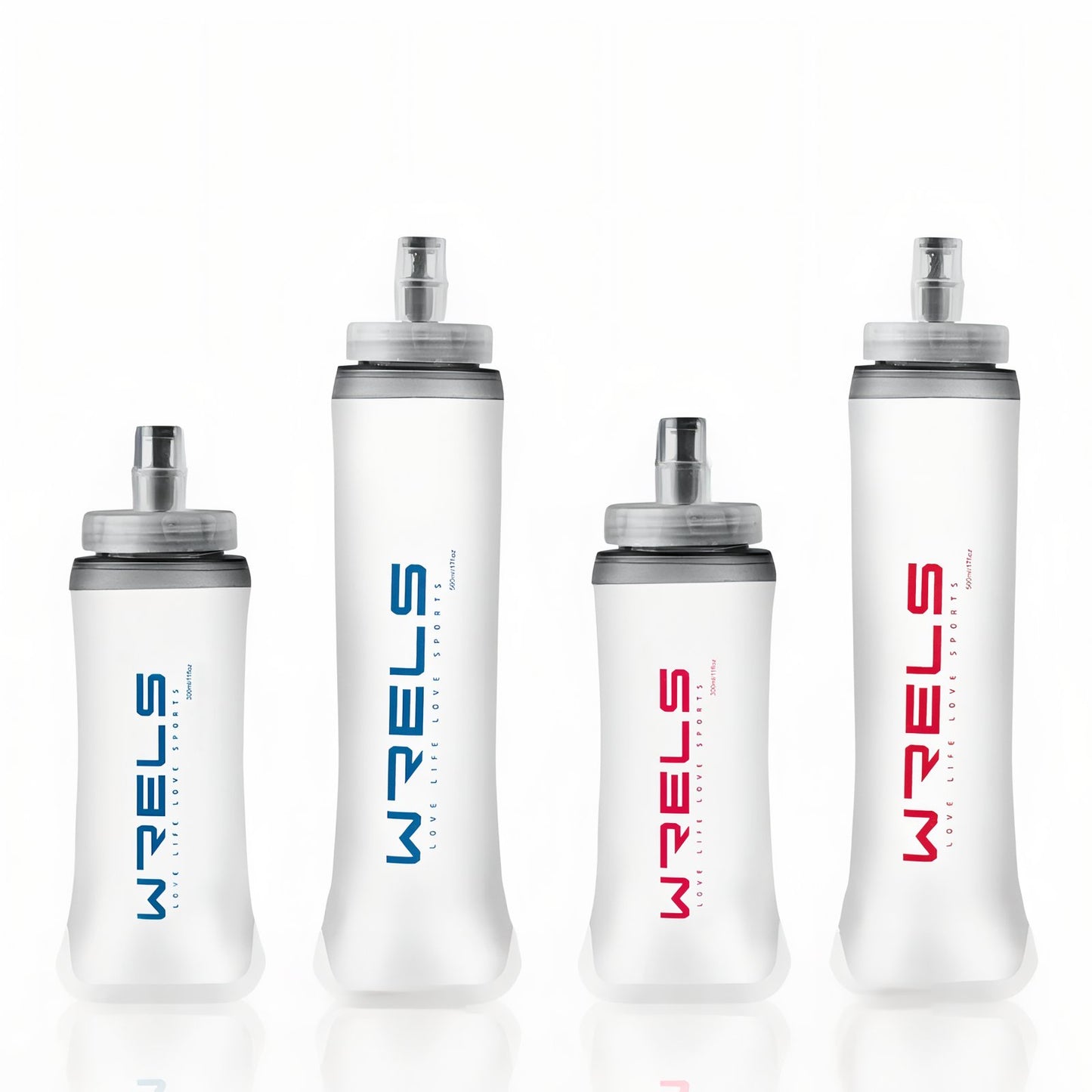 Gourde Souple quatre tailles alignées - Blanc et Rouge - Blanc et Bleu