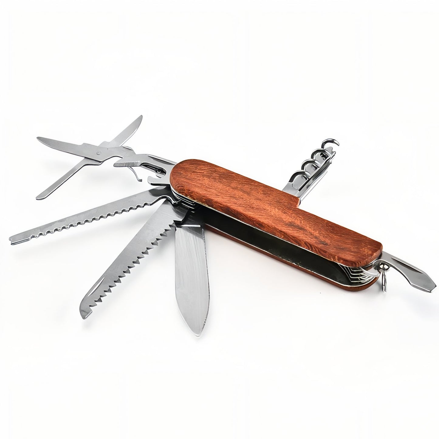 Couteau Suisse En Bois outils déployés - Bois - Gris