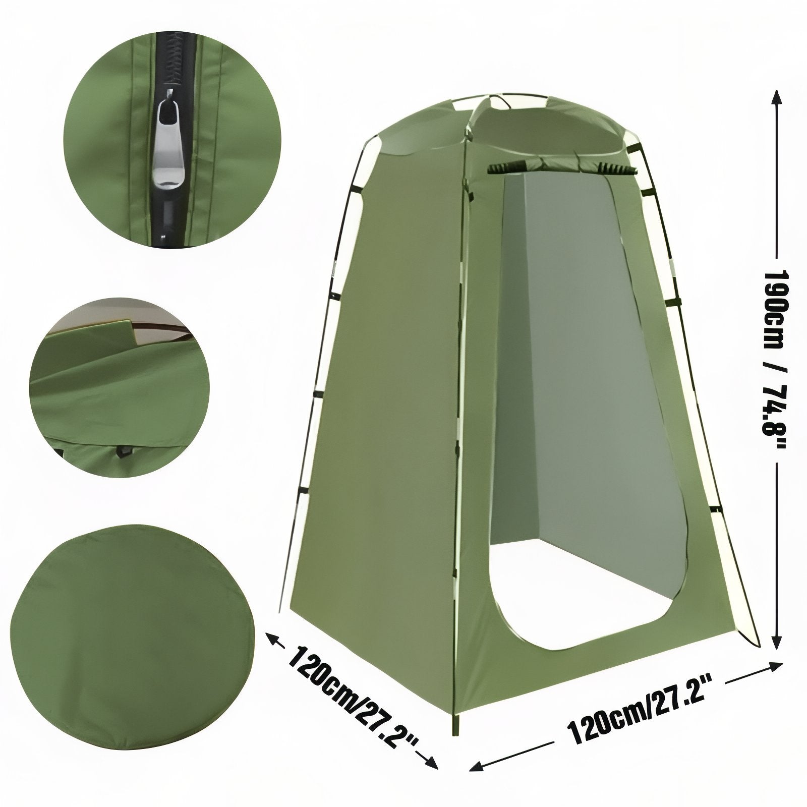 Tente Douche WC gros plan fermeture zippée - Jaune Moutarde et Blanc - Olive Foncé