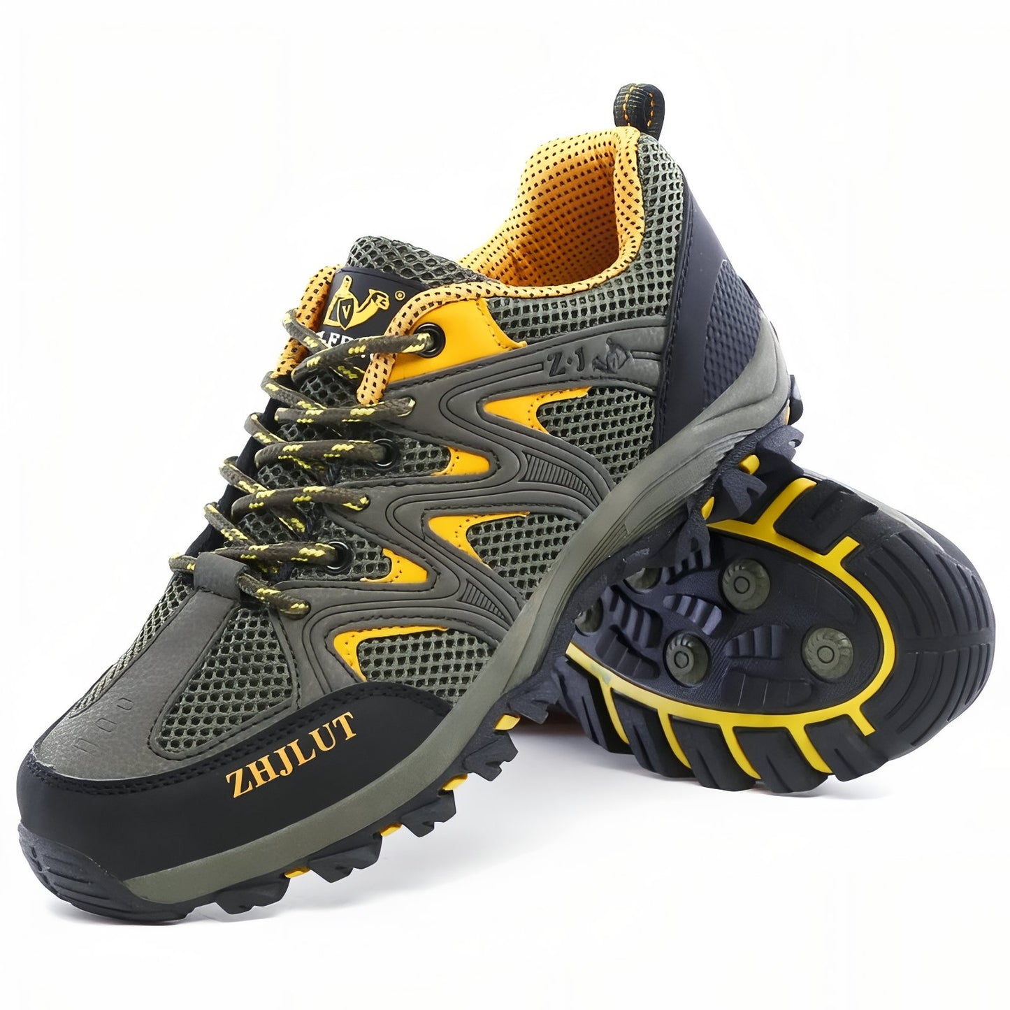 Chaussure Basse Randonnée Homme vue latérale - Vert Olive et Jaune
