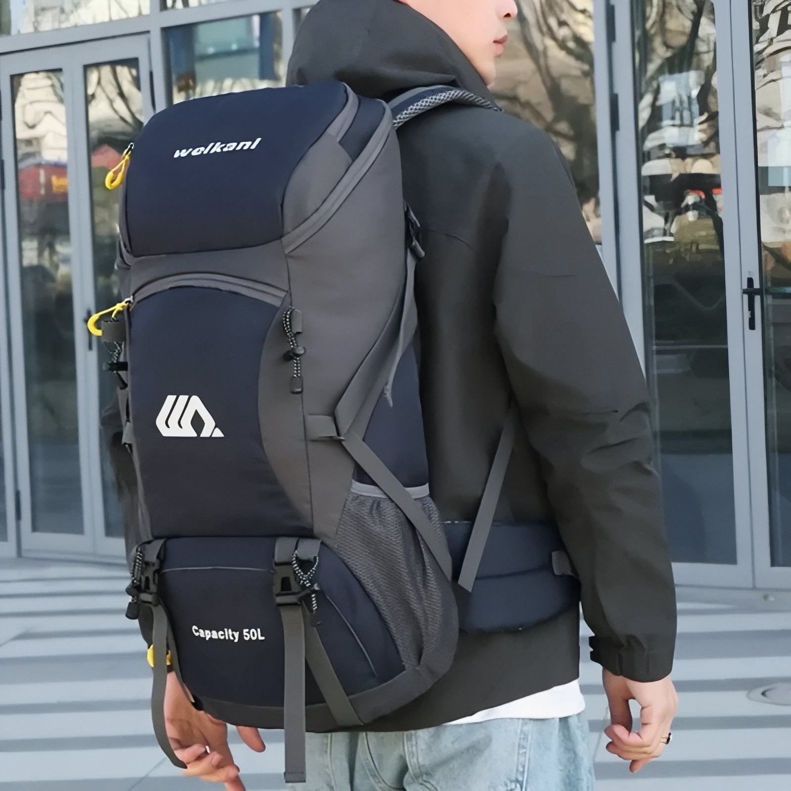 Sac a Dos Léger Randonnée 50 litres portée sur le dos - Orange - Noir - Bleu Marine - Rouge - Vert