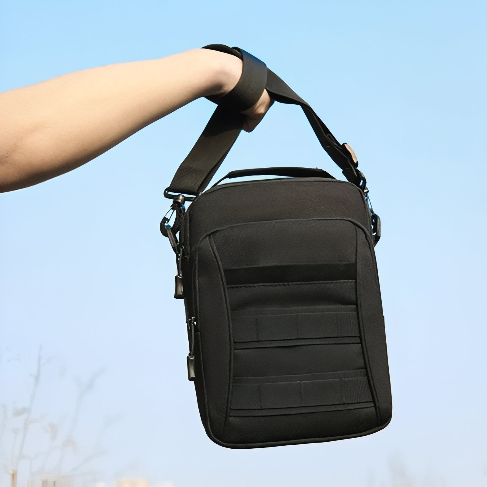 Sac Bandoulière Randonnée portée à la main - Marron Foncé - Vert Olive - Noir Mat
