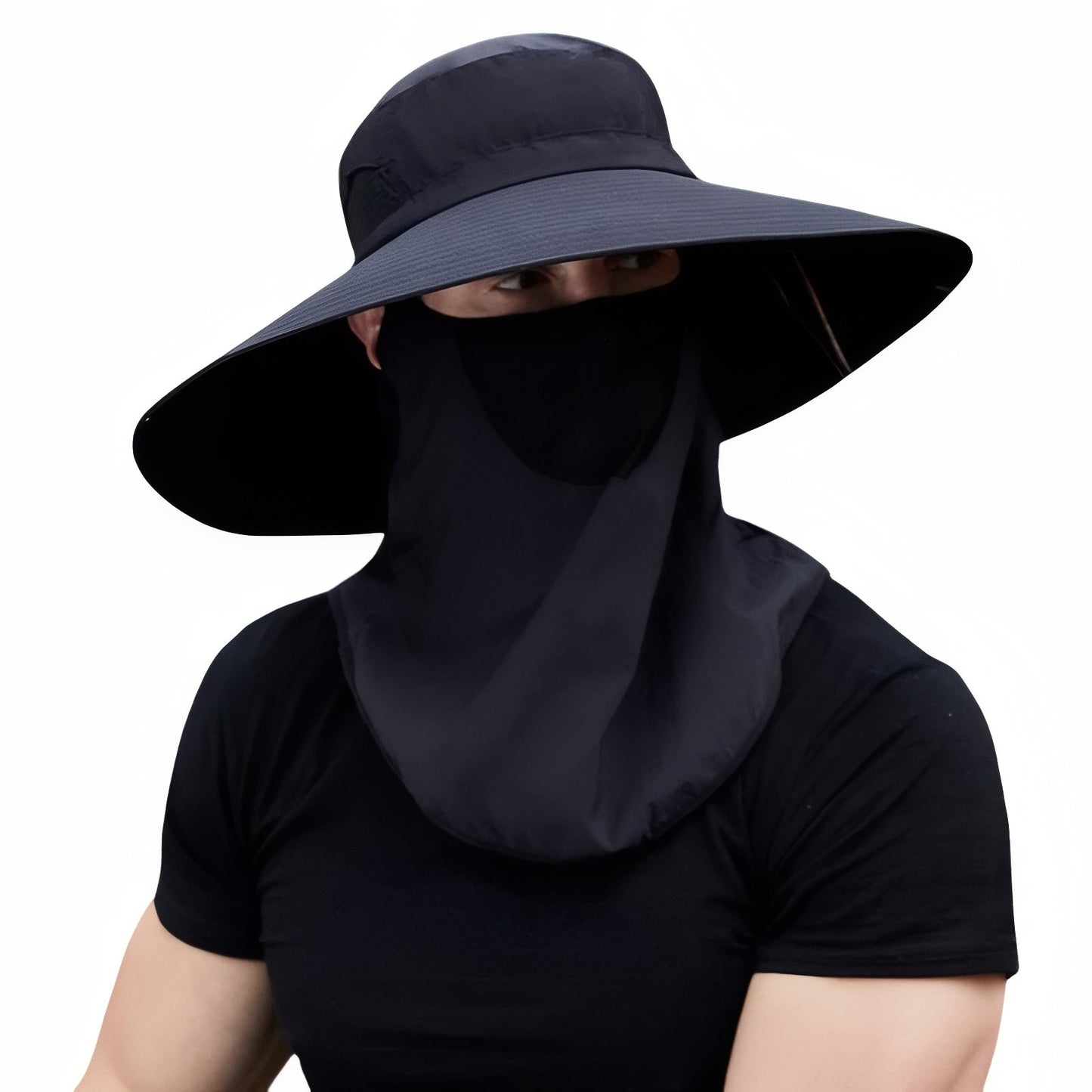 Chapeau Randonnée Anti-UV Homme - Noir - Avec protection cou & visage