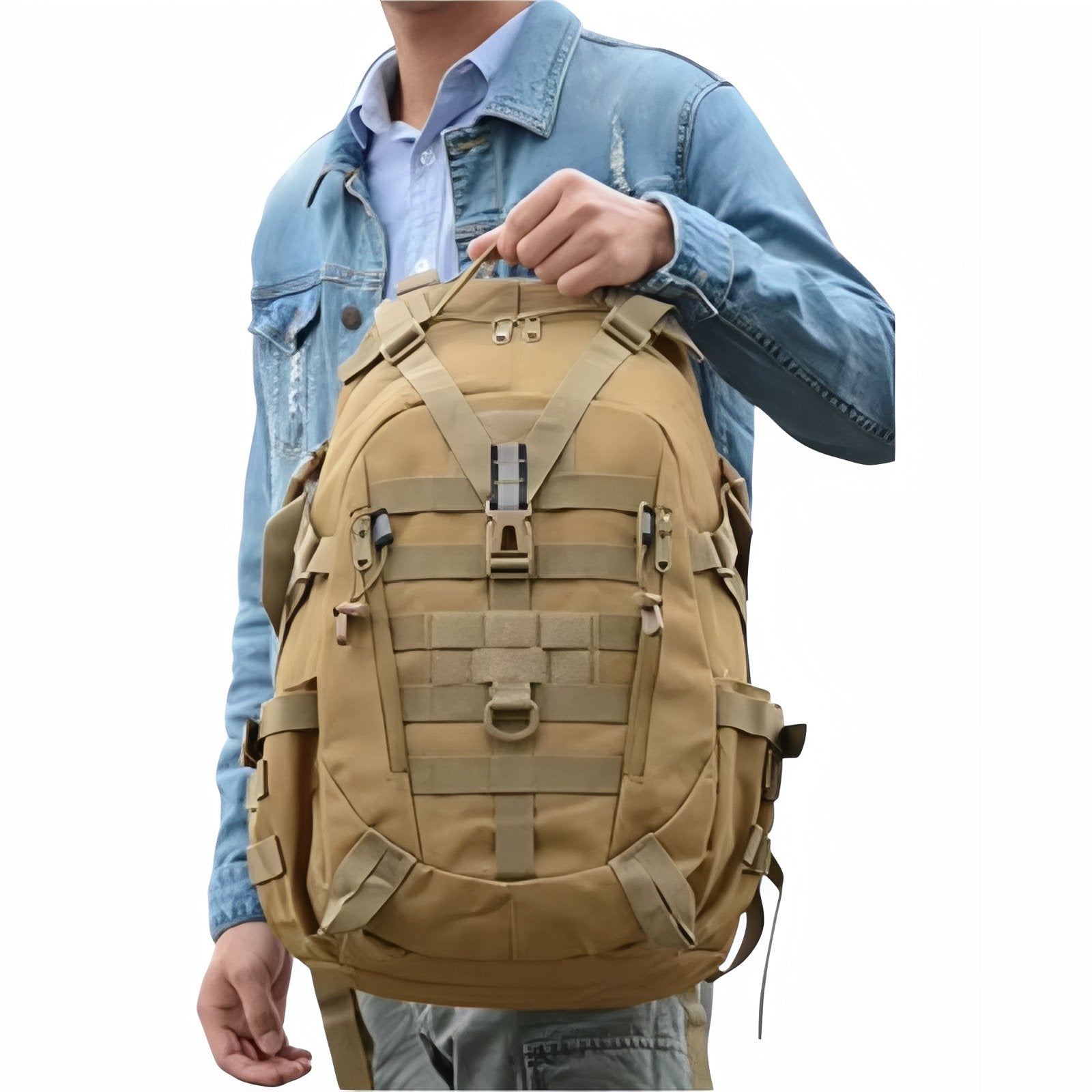 Sac à Dos Randonnée Militaire 40L portée à la main - Vert Clair Camouflage - Noir - Vert Olive - Gris Camouflage - Vert Camouflage - Beige Sable