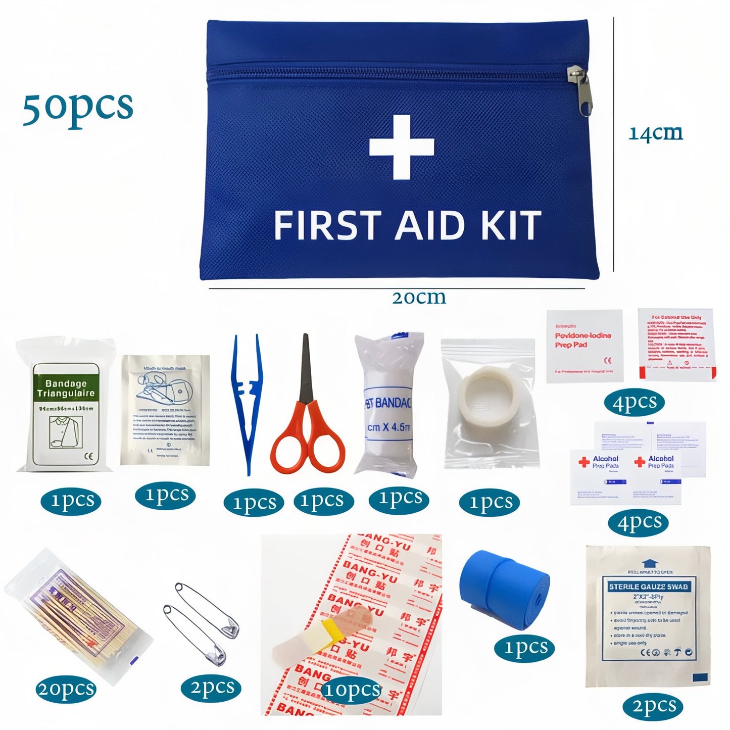 Trousse De Secours Légère 50pcs nombre d'articles visibles - Rouge Cerise - Bleu