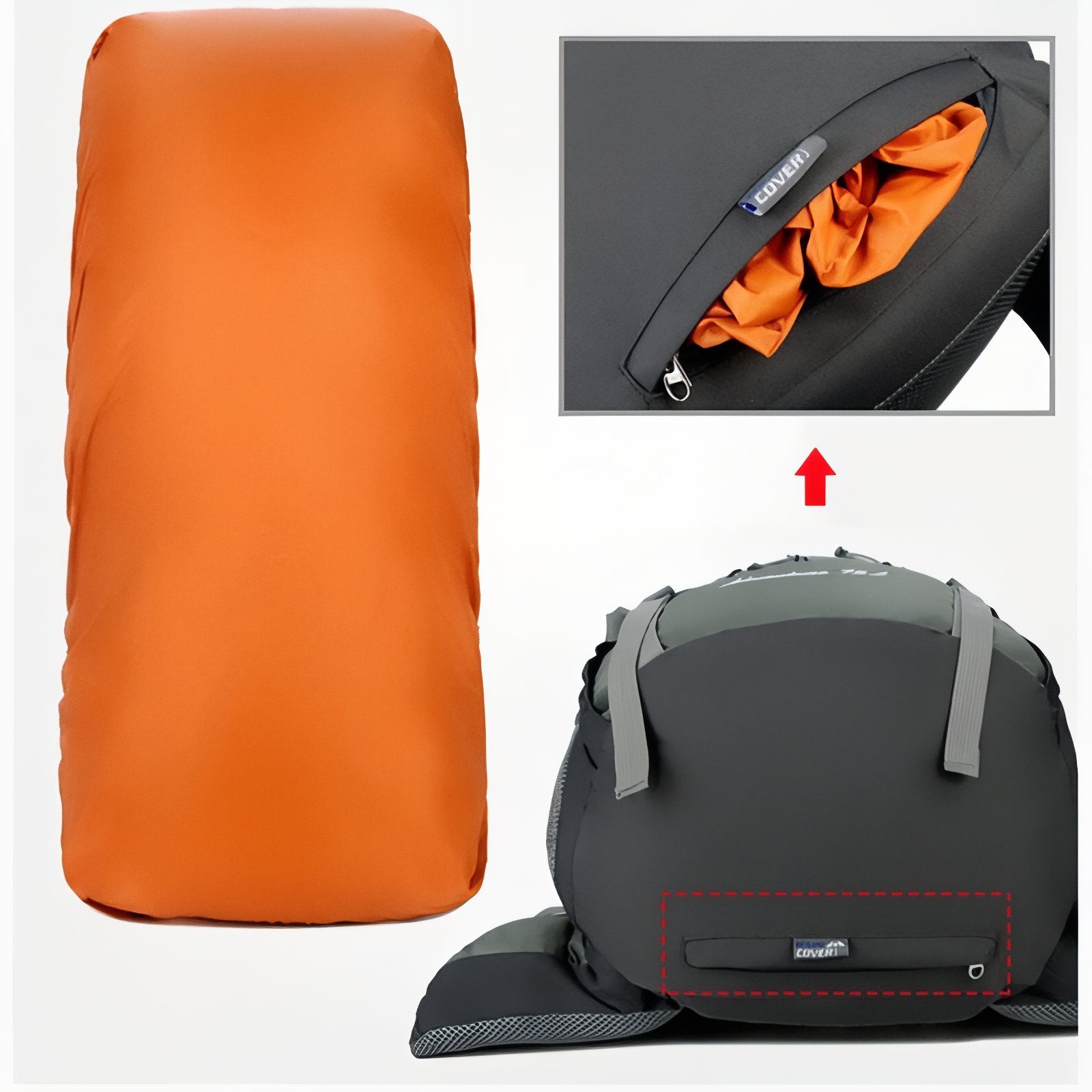 Sac à Dos Imperméable Randonnée 75L gros plan compartiment ouvert - Vert Foncé - Bleu Marine - Bleu Océan - Noir