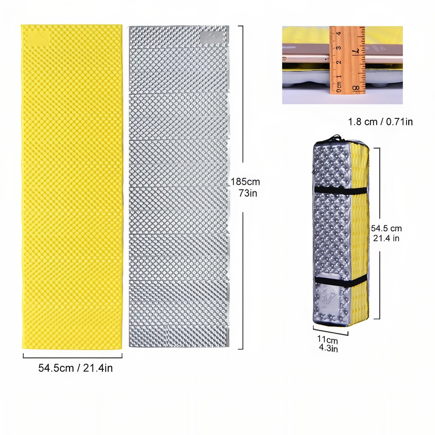 Matelas Pliable Randonnée guide des dimensions - Jaune - Marron Foncé
