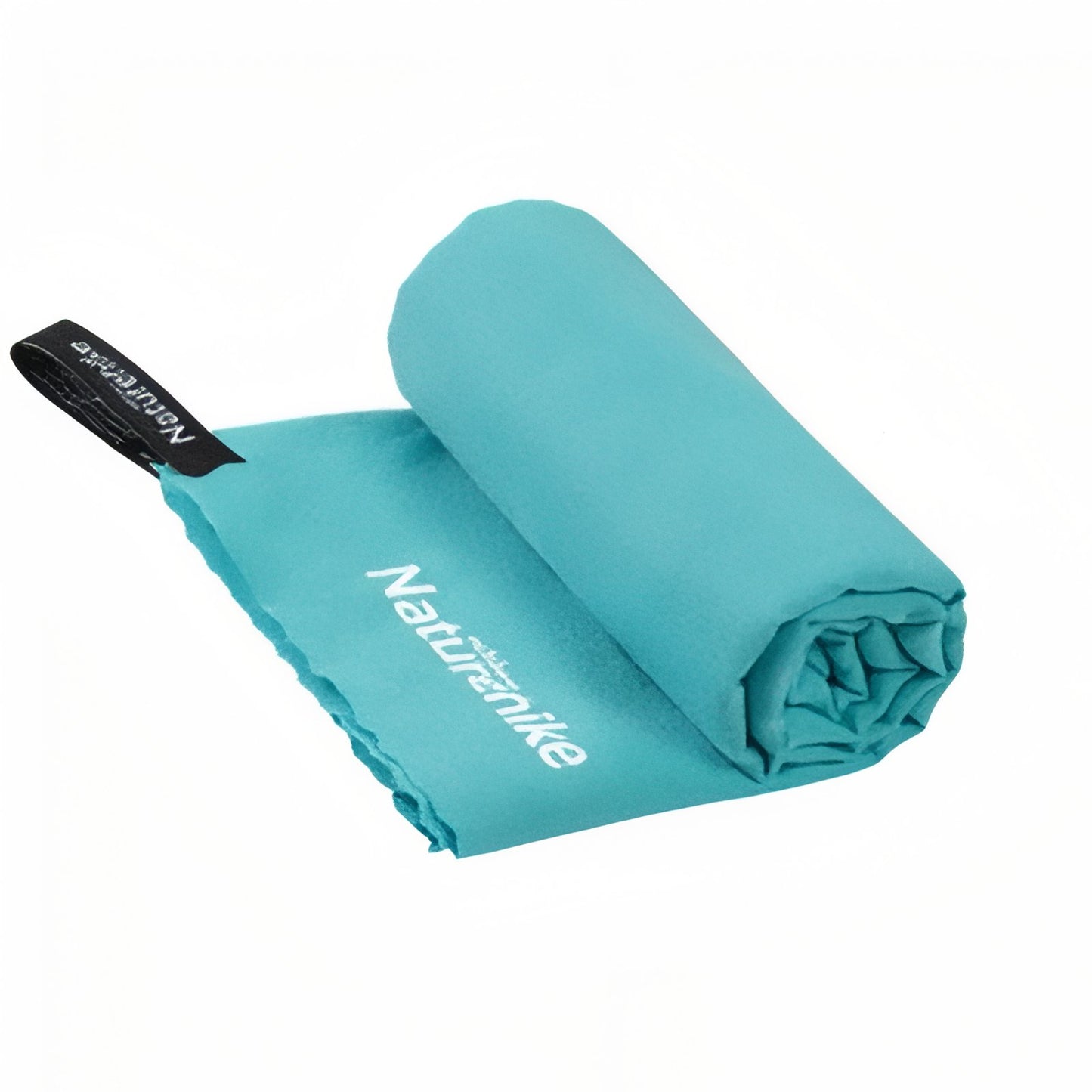 Serviette Randonnée Ultra-Légère roulé sur fond blanc - Turquoise Clair