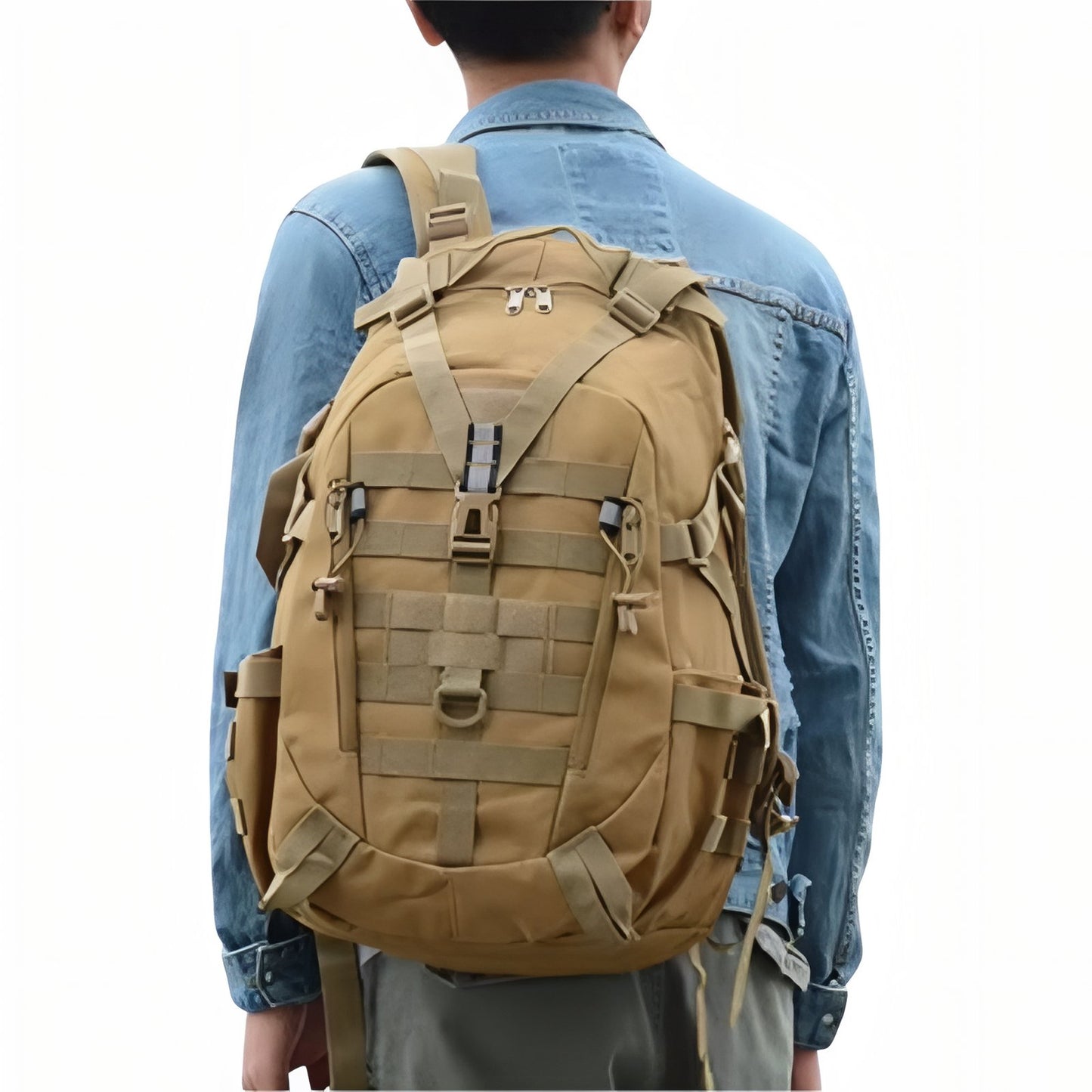 Sac à Dos Randonnée Militaire 40L portée sur le dos - Vert Clair Camouflage - Noir - Vert Olive - Gris Camouflage - Vert Camouflage - Beige Sable