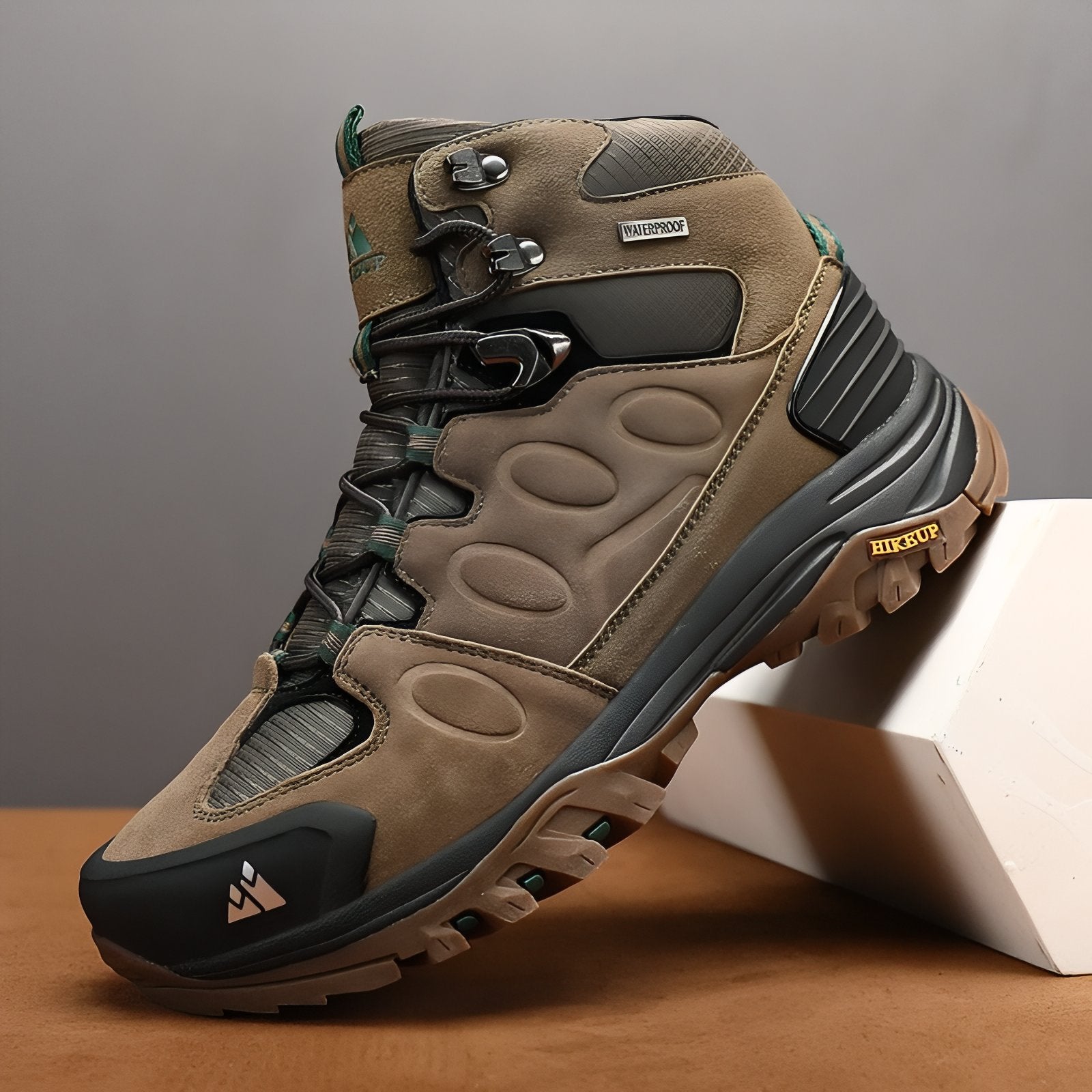 Chaussure Randonnée Montagne Homme gros plan détail semelle - Marron Foncé - Noir Ébène - Vert Foncé - Gris