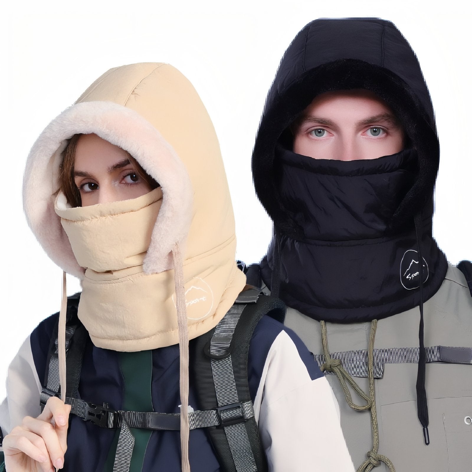 Cagoule Chaude Bataclava deux modèles portés - Gris Clair - Beige - Noir Ébène - Bleu Marine - Marron - Gris Foncé - Rose Pâle - Blanc