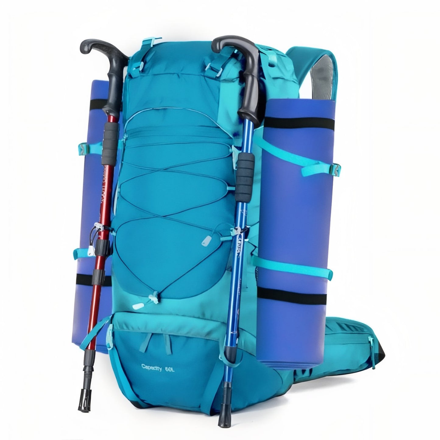 Sac Randonnée Multipoches 50l gros plan sur le sac - Turquoise - Vert Armée - Bleu - Noir - Rouge