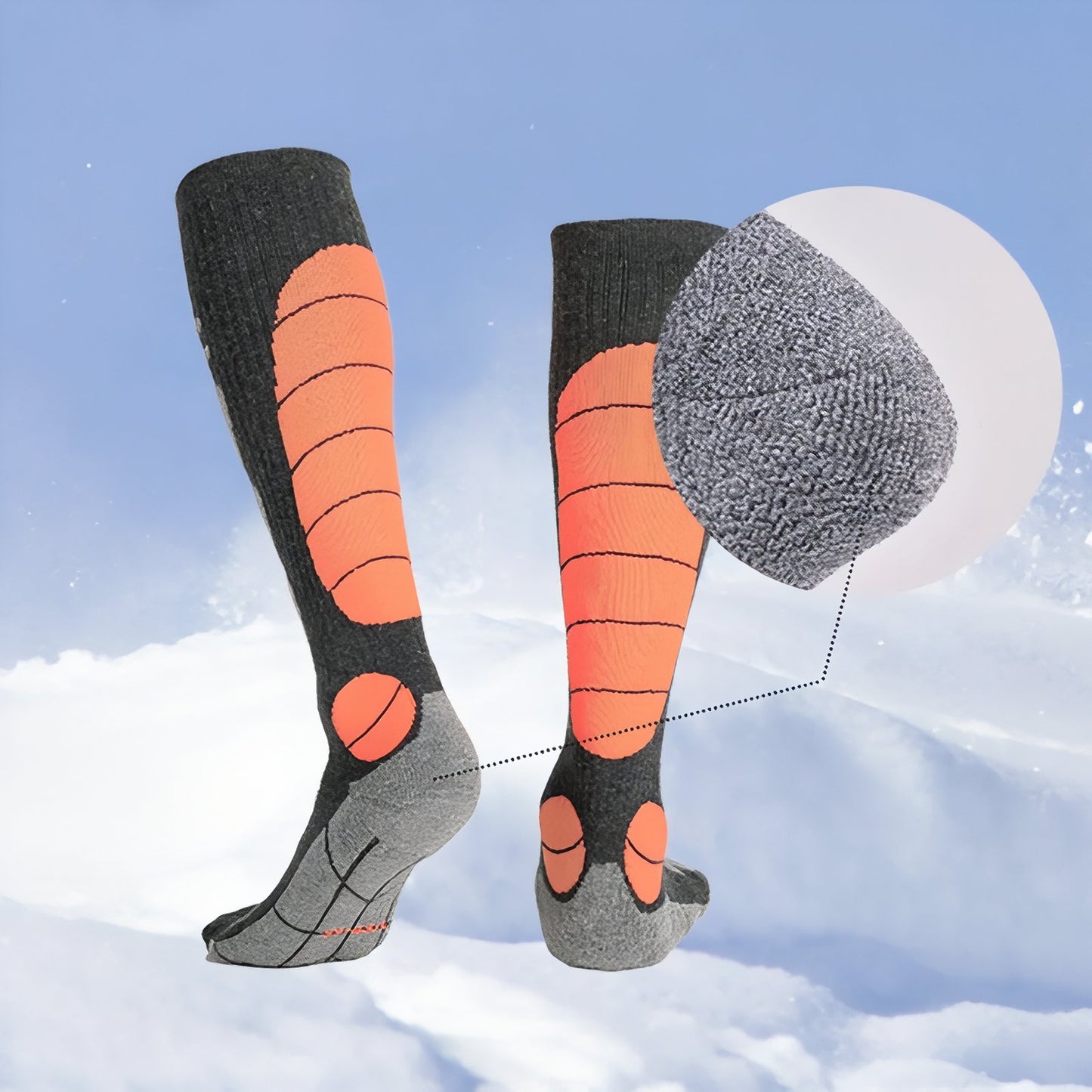 Chaussettes Randonnée Mérinos gros plan détail matière - Gris et Rose - Gris et Vert Fluo - Gris Clair et Noir - Gris Foncé et Noir - Noir et Gris - Noir et Orange