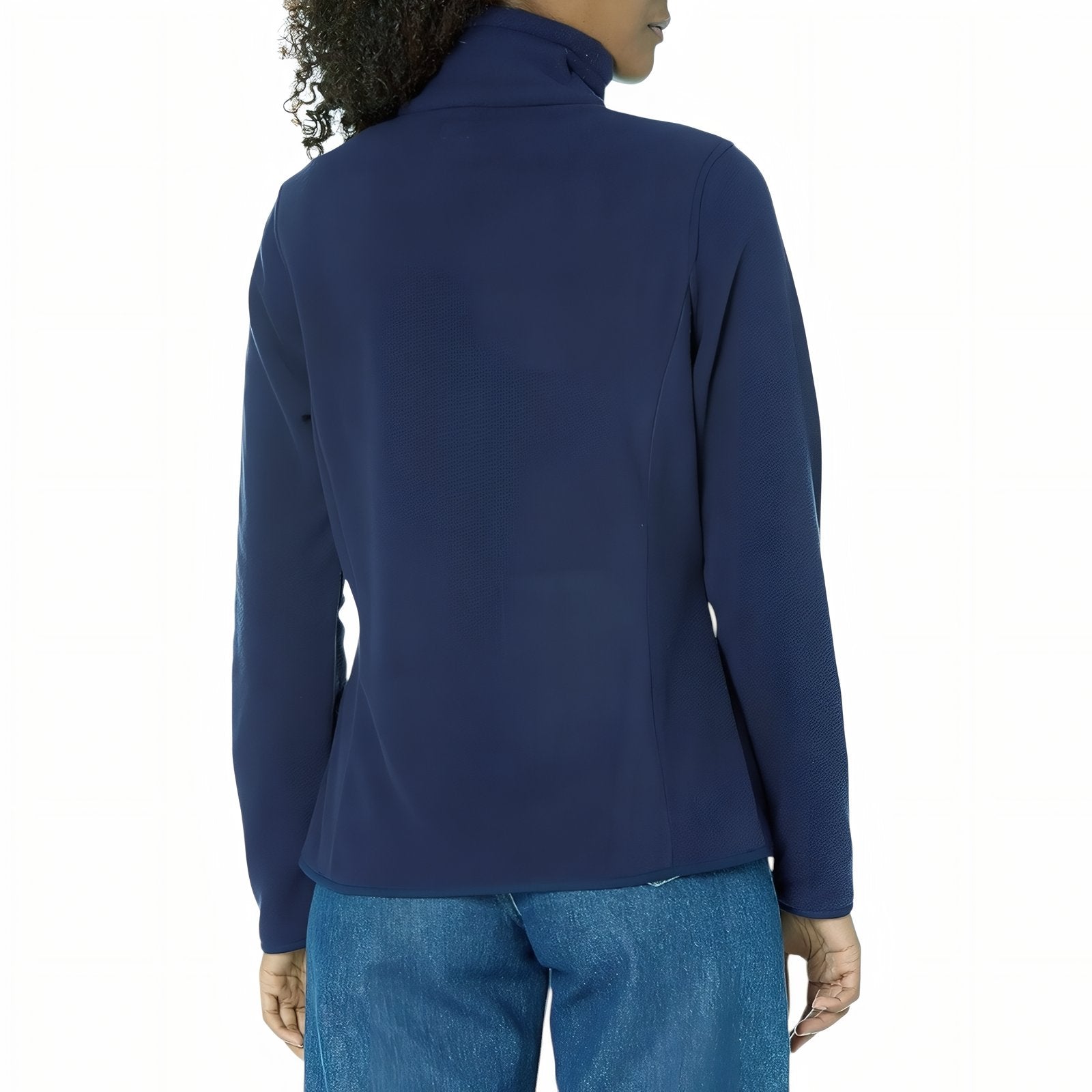 Veste Polaire Randonnée Femme vue arrière portée - Bleu Ciel - Bleu Marine - Noir