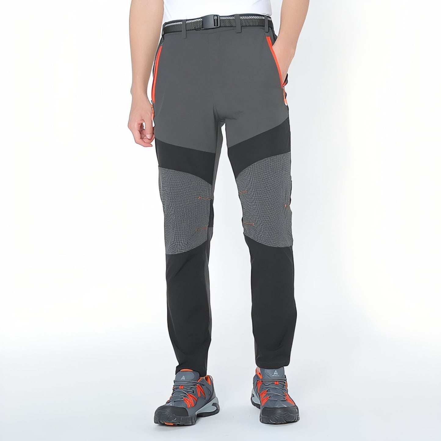 Pantalon Randonnée Stretch Homme portée par un homme - Beige - Vert Armée - Gris Anthracite - Noir