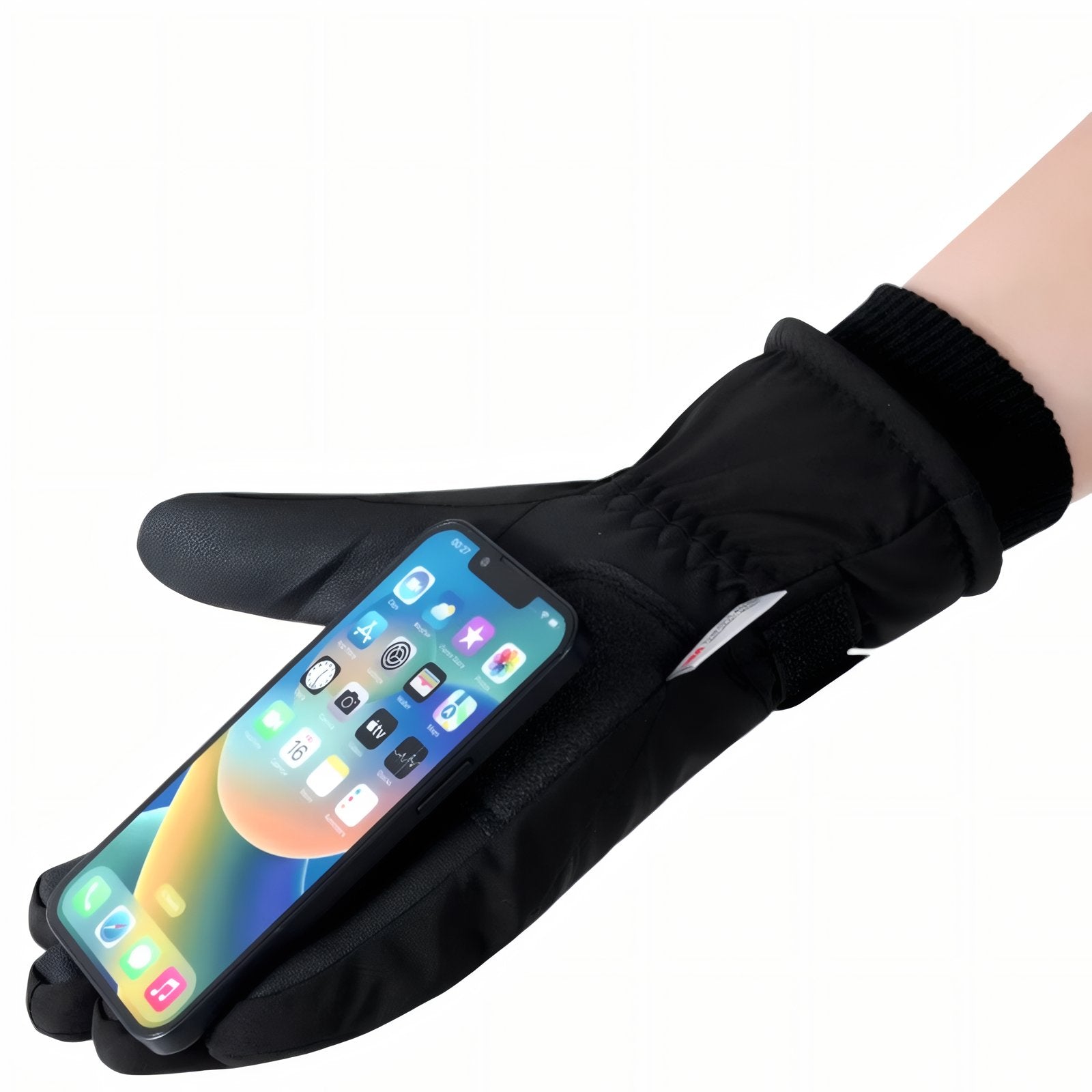 Gants Randonnée Grand Froid portée avec téléphone - Noir avec Poche - Blanc avec Poche - Noir