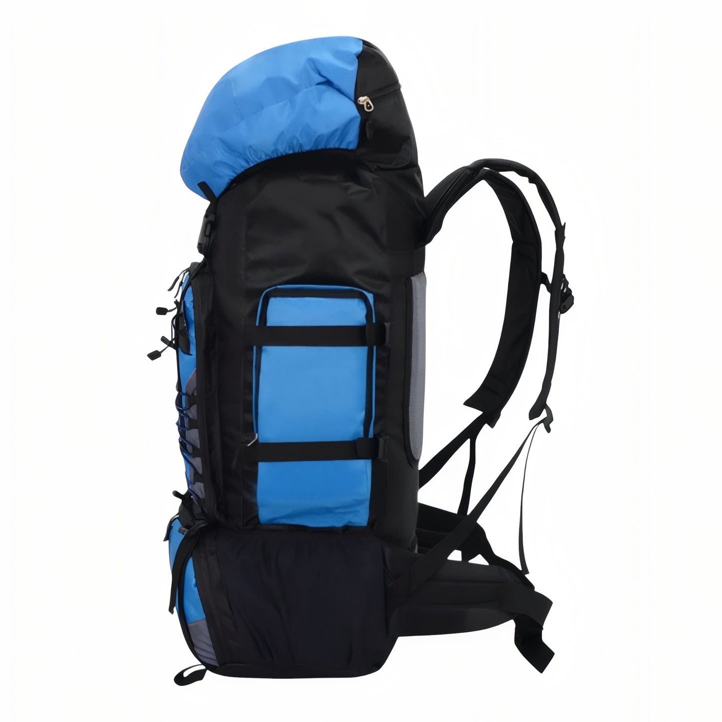 Sac de Randonnée Homme 90 Litres vue latérale - Vert - Bleu Marine - Noir - Bleu Ciel