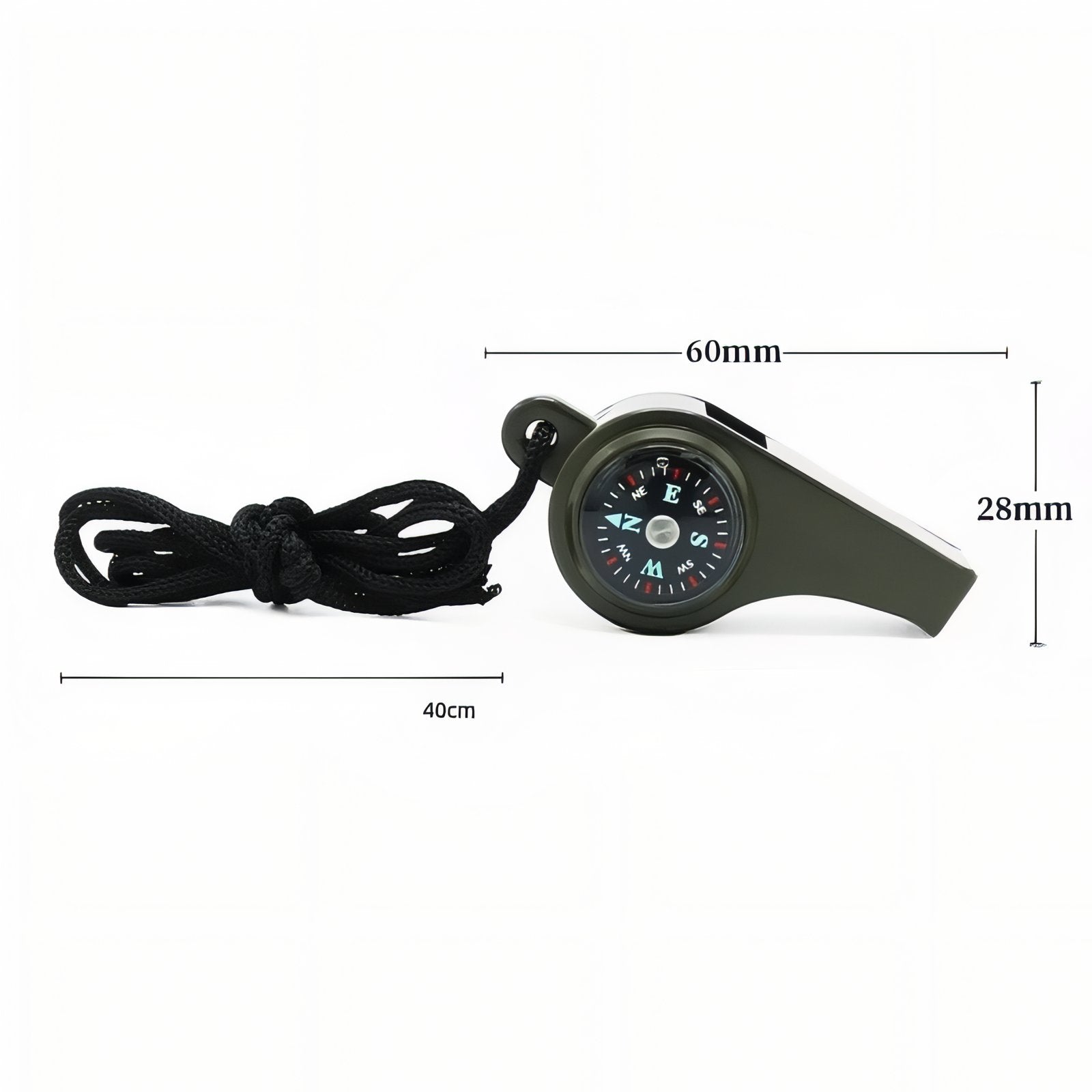 Sifflet Boussole guide des dimensions - Vert Militaire
