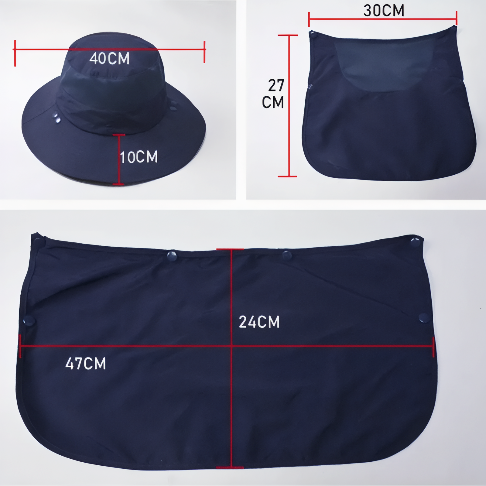 Chapeau Randonnée Anti UV guide des dimensions - Vert Foncé - Gris Foncé - Noir - Bleu Clair - Gris Clair - Rose Pâle - Violet Pâle - Beige - Crème - Bleu Marine