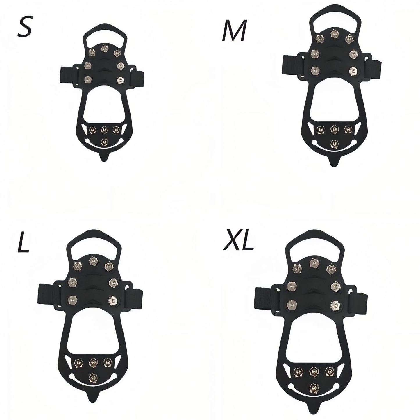 Crampons Anti-Glisse Randonnée 11 Dents quatre tailles alignées - 31-36 - 36-39 - 39-46 - 46-48