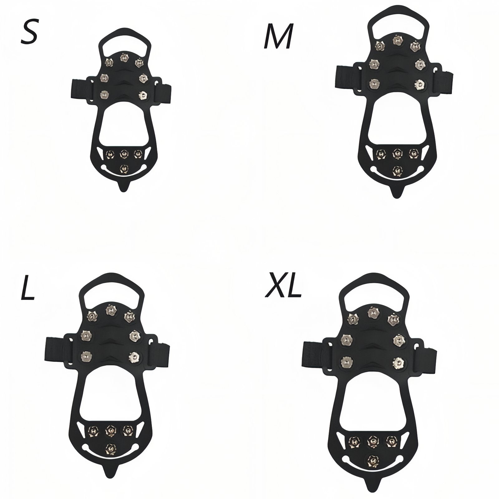 Crampons Anti-Glisse Randonnée 11 Dents quatre tailles alignées - 31-36 - 36-39 - 39-46 - 46-48