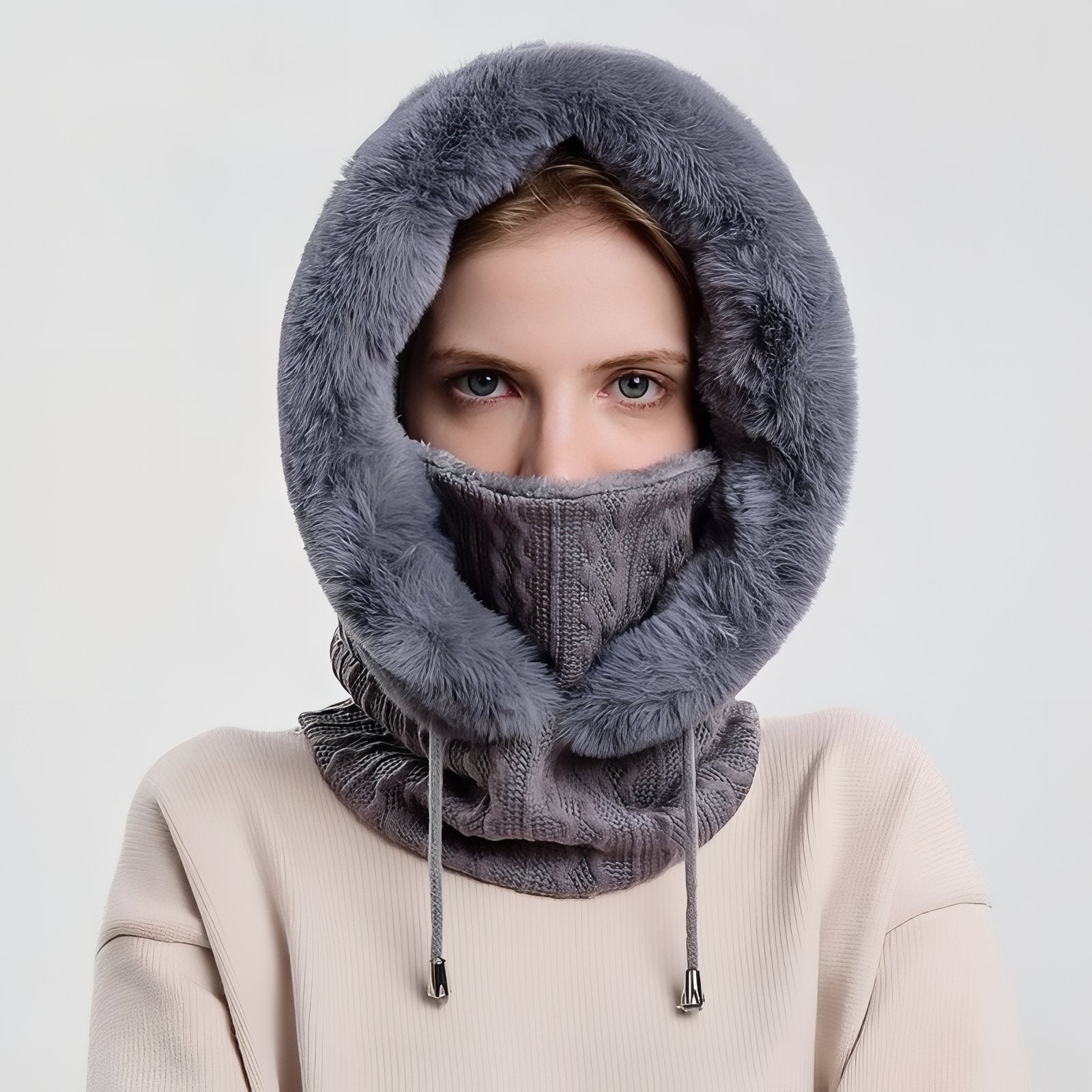 Echarpe Capuche Femme portée sur le visage - Noir - Rose Bonbon - Jaune Moutarde - Rose Poudré - Beige - Gris Foncé - Bleu Poudré - Marron