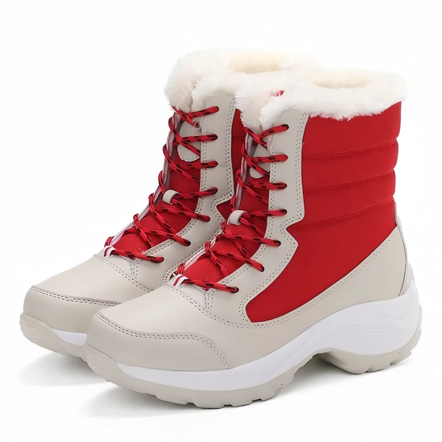 Bottes Randonnée Neige Femme - Beige et Rouge