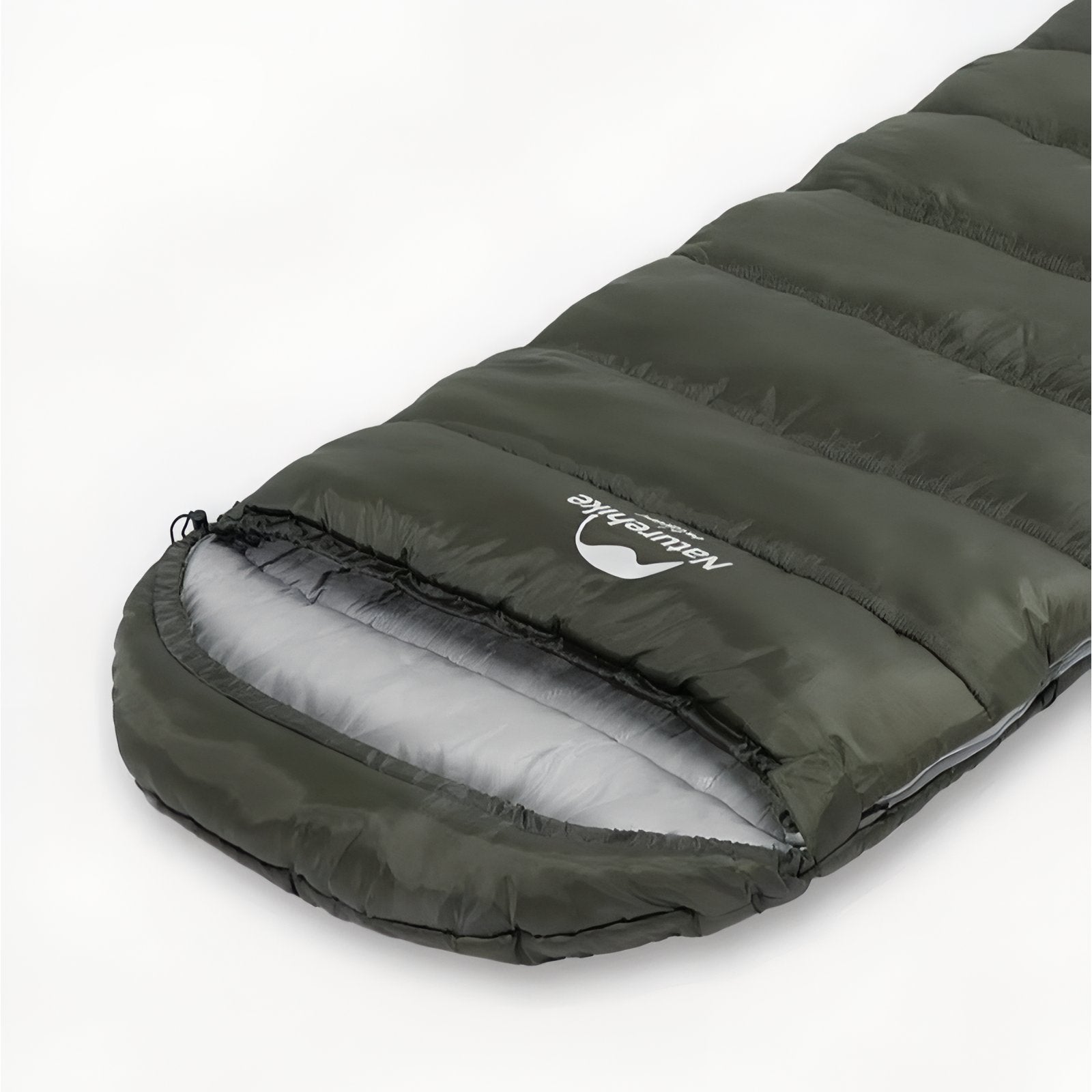 Sac De Couchage 3 Saisons Léger gros plan ouverture - Marron et Beige - Vert Olive