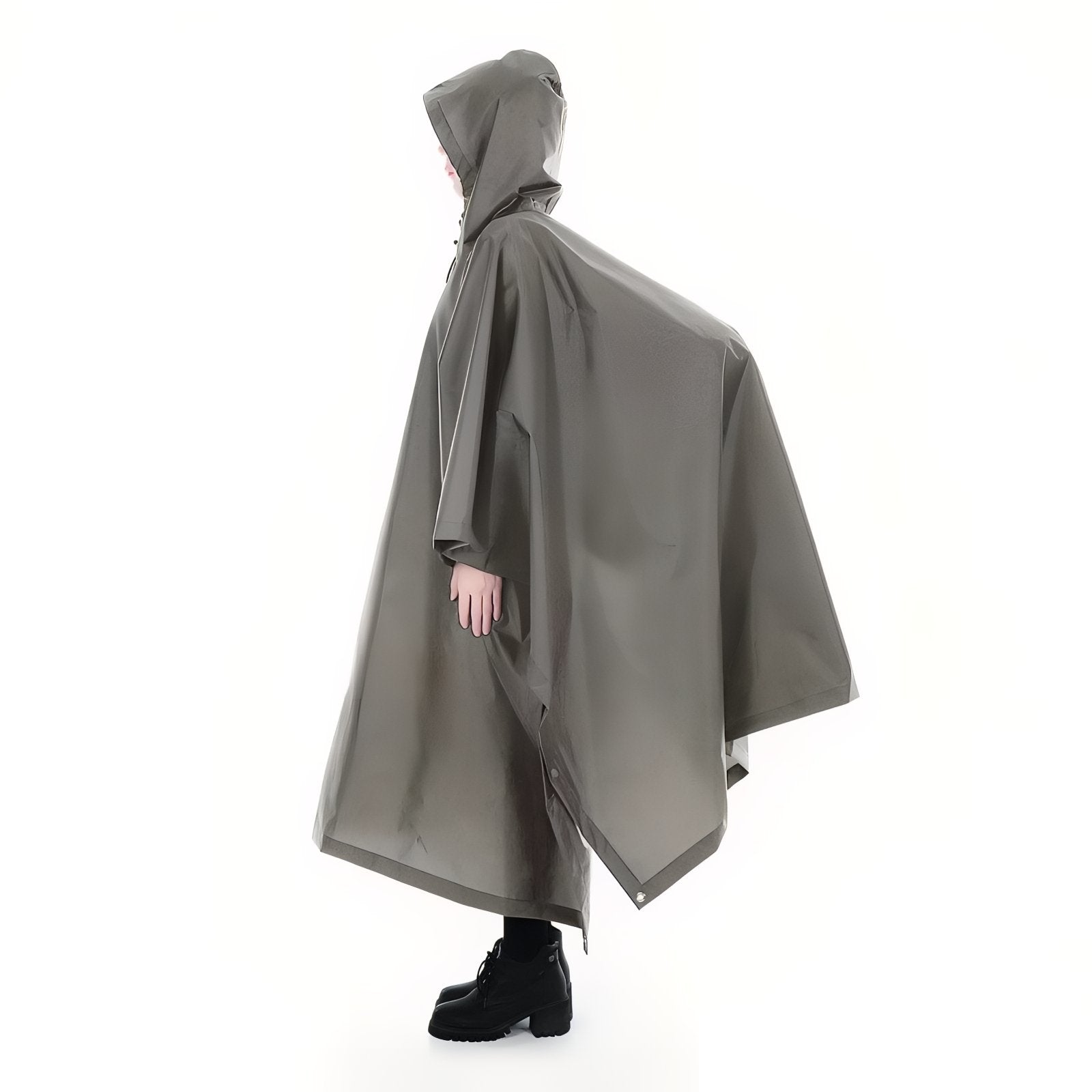 Poncho Imperméable de Randonnée portée sur le côté - Noir - Vert Camouflage - Gris Foncé