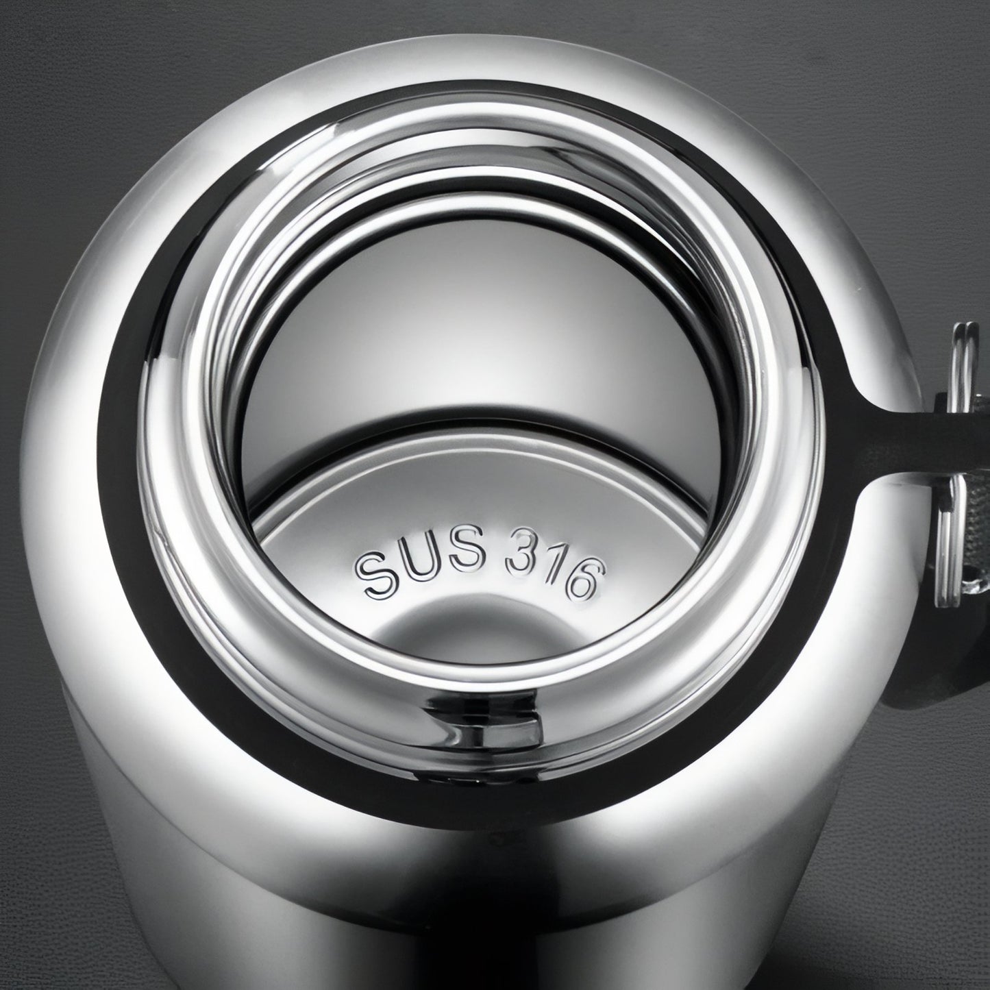 Gourde Inox 1 Litre gros plan intérieur - Inox - Noir Mat