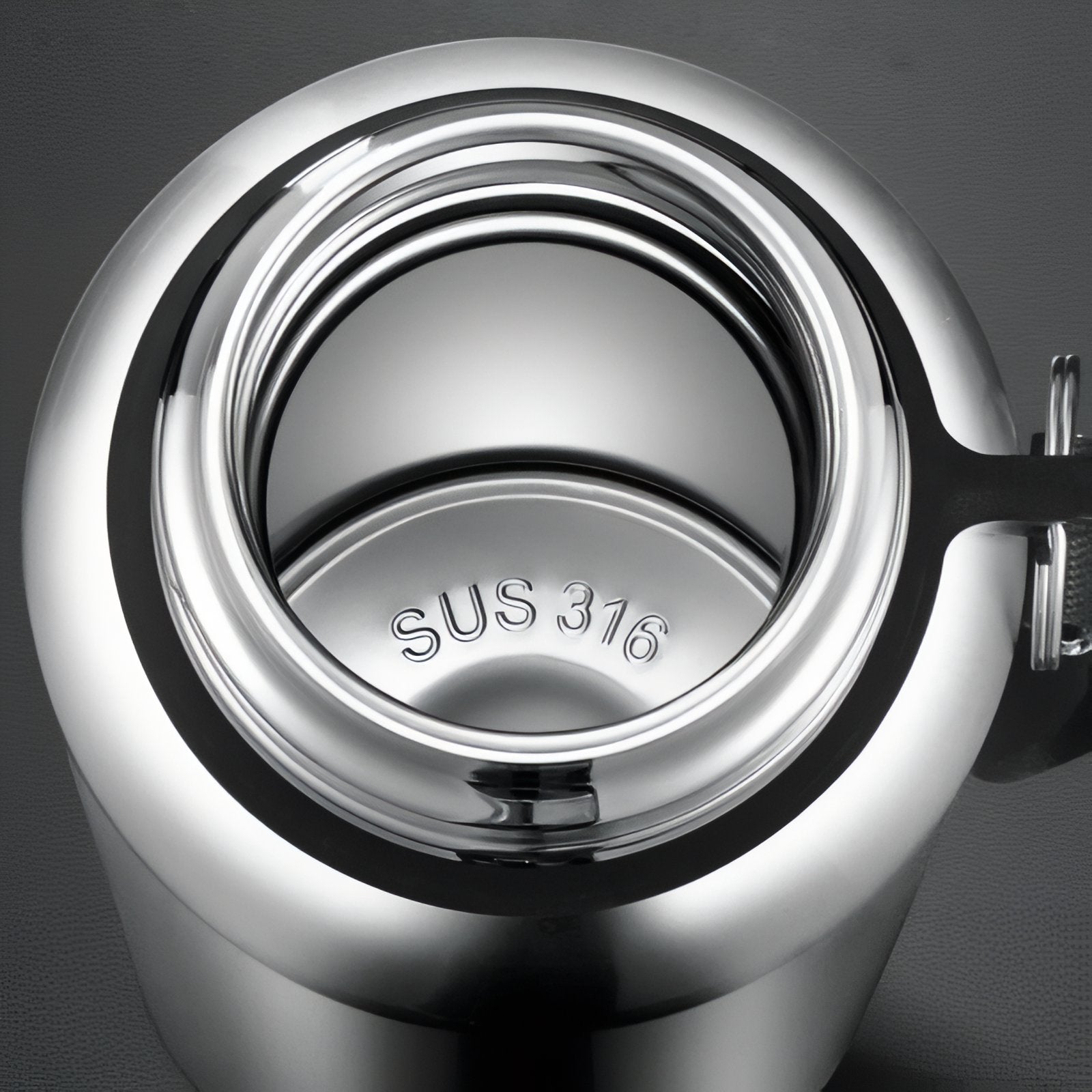 Gourde Inox 1 Litre gros plan intérieur - Inox - Noir Mat