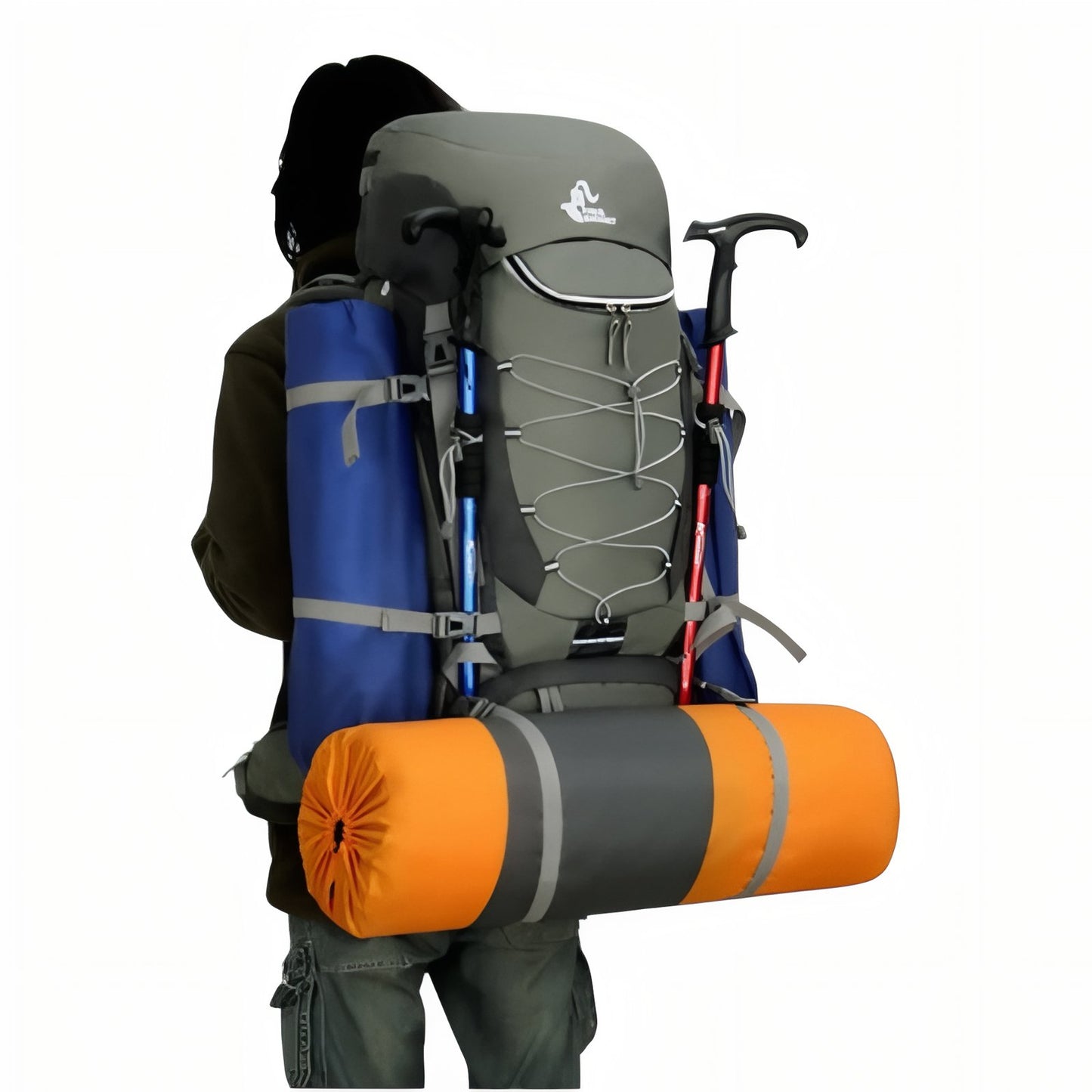 Sac à Dos Imperméable Randonnée 75L portée sur le dos - Vert Foncé - Bleu Marine - Bleu Océan - Noir