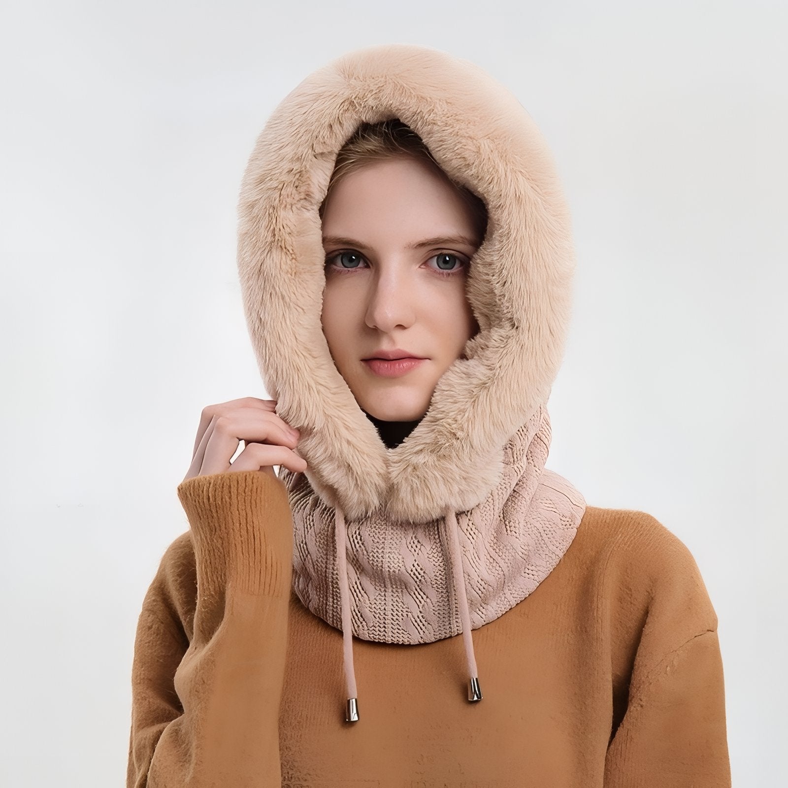 Echarpe Capuche Femme portée à la main - Noir - Rose Bonbon - Jaune Moutarde - Rose Poudré - Beige - Gris Foncé - Bleu Poudré - Marron