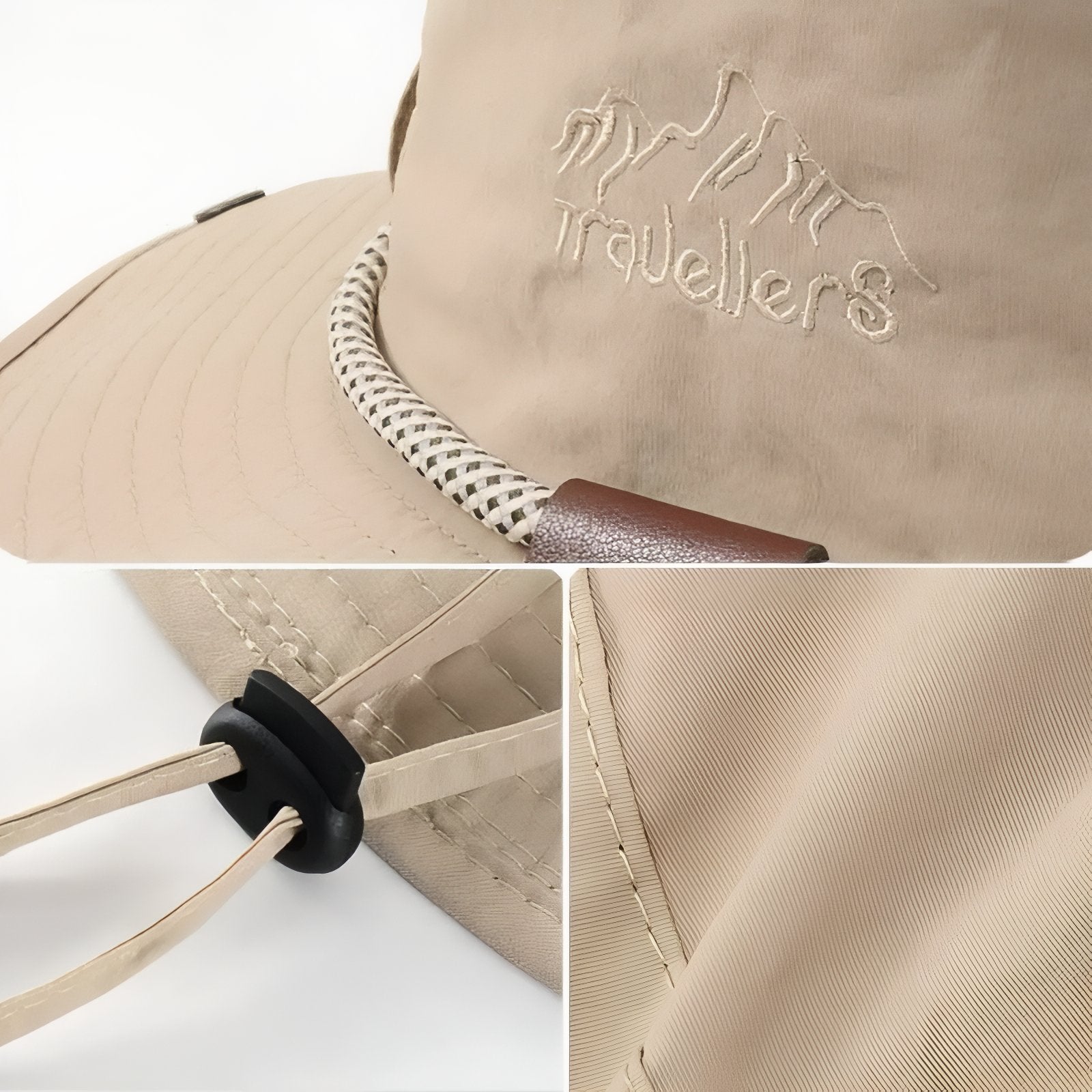 Chapeau De Pluie Randonnée gros plan détail sangle - Marron Foncé - Gris Clair - Vert Olive - Beige Clair - Noir Mat