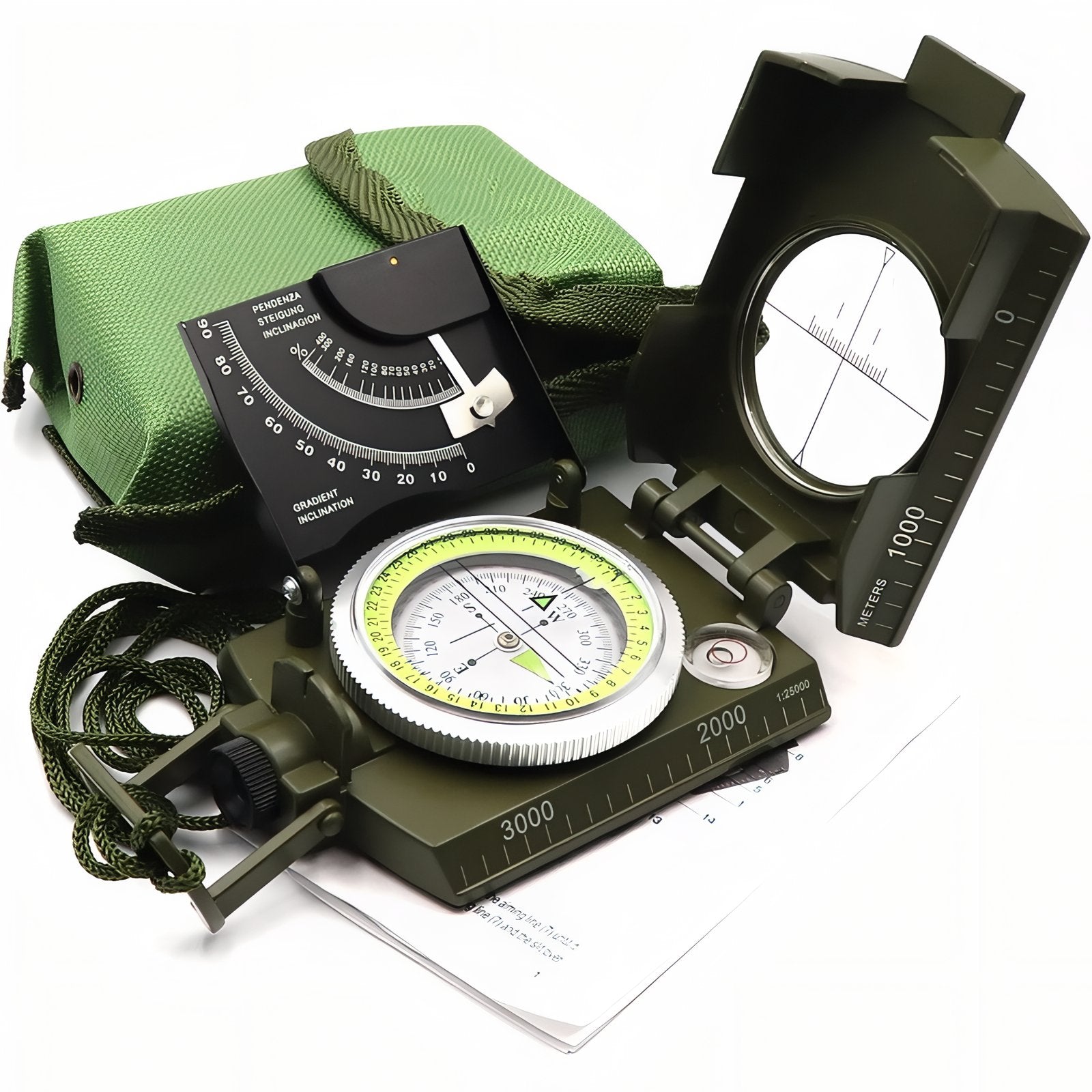 Boussole Multifonction avec Inclinomètre - Vert Militaire