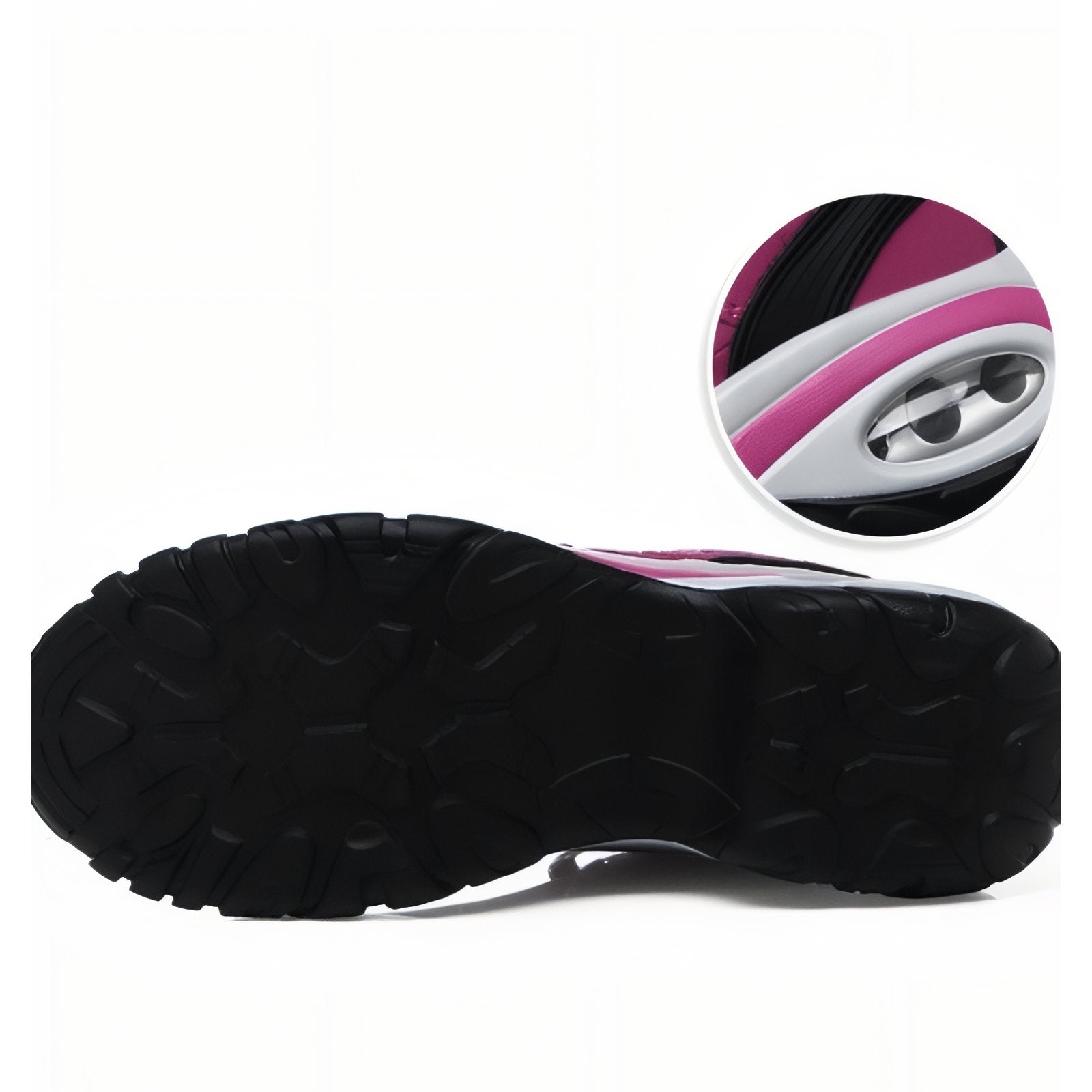 Basket Confortable Marche Femme gros plan semelle - Violet Fuchsia - Noir et Rose - Rose et Noir