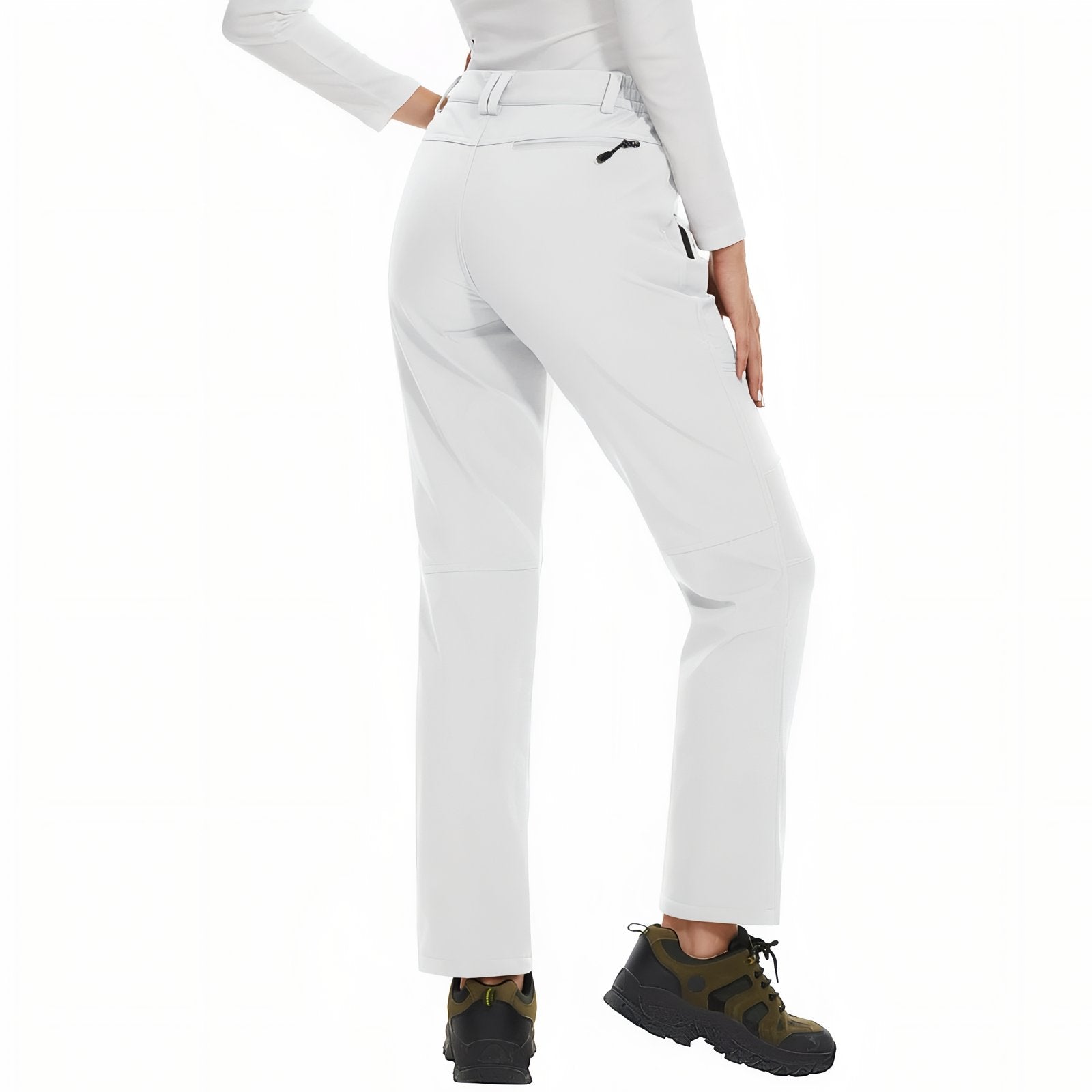 Pantalon Randonnée Chaud Femme portée de dos - Blanc - Noir - Beige Sable