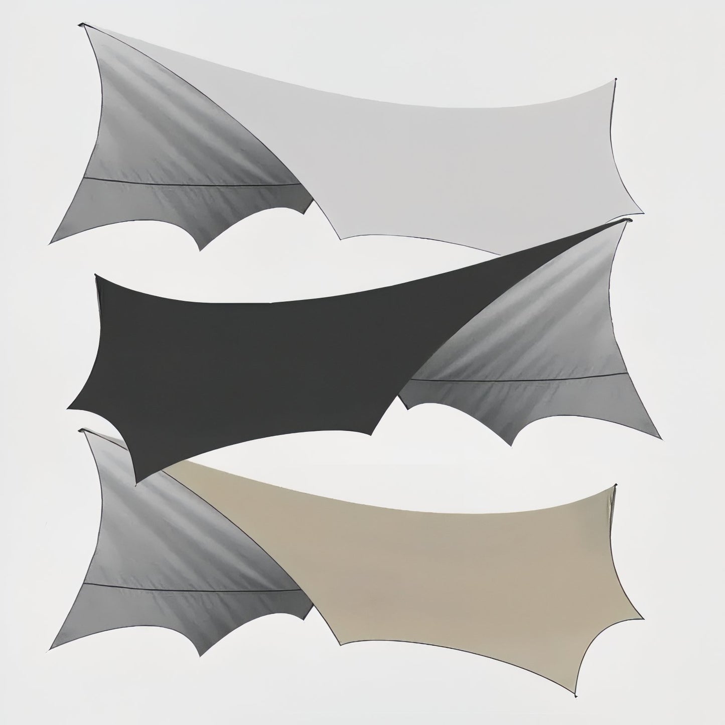 Tarp Randonnée 5.1x5.1M quatre toiles superposées - Gris et Vert - Gris Foncé et Argenté - Beige et Argent
