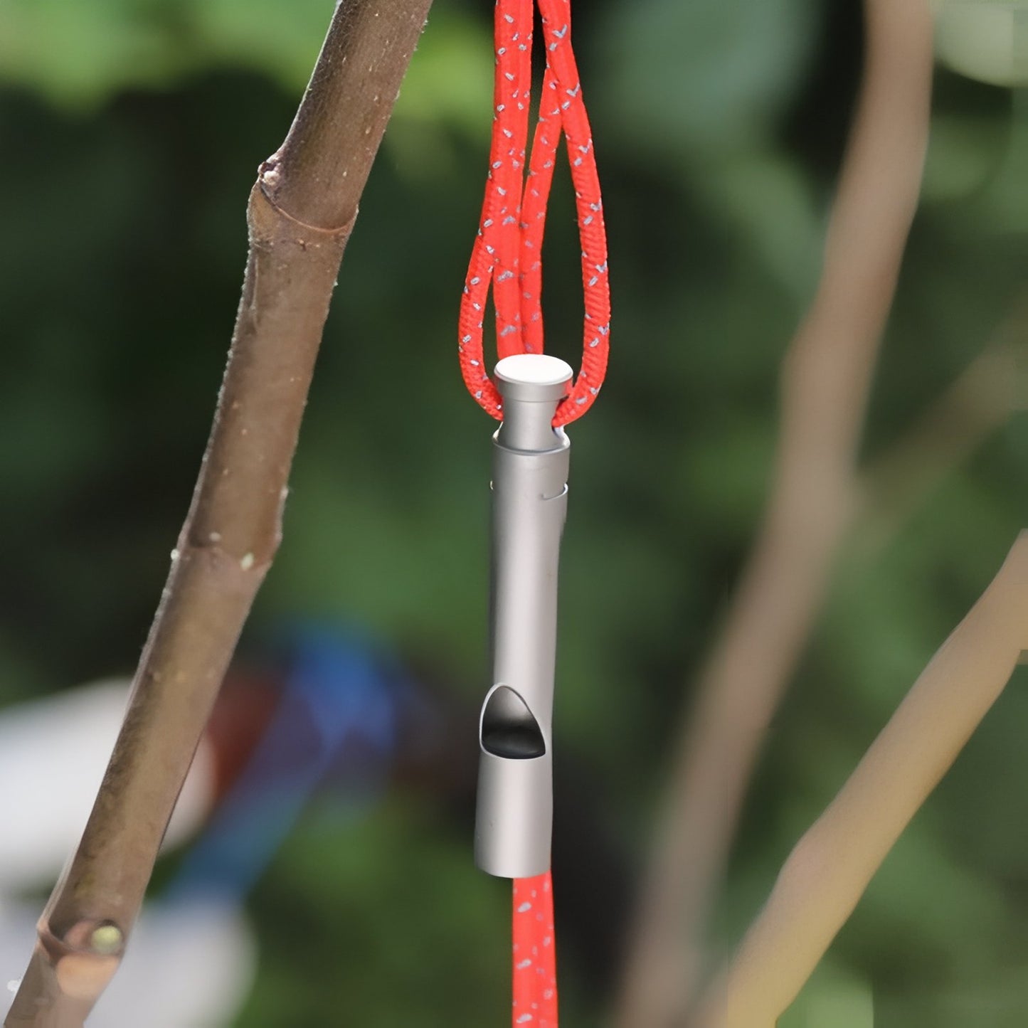 Sifflet de Randonnée Titanium suspendu à une branche - Gris