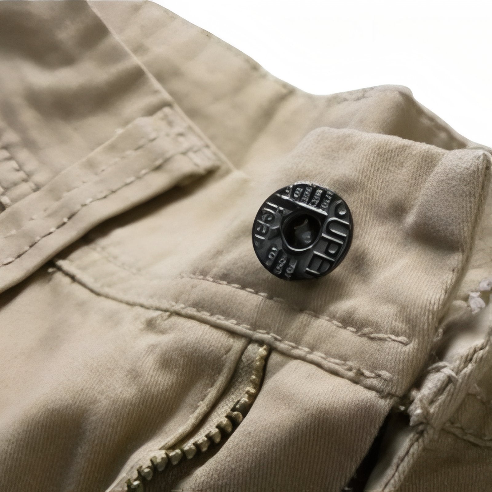 Bermuda Homme Randonnée gros plan bouton fermeture - Beige Clair - Gris Clair - Noir - Bleu Marine - Vert Olive